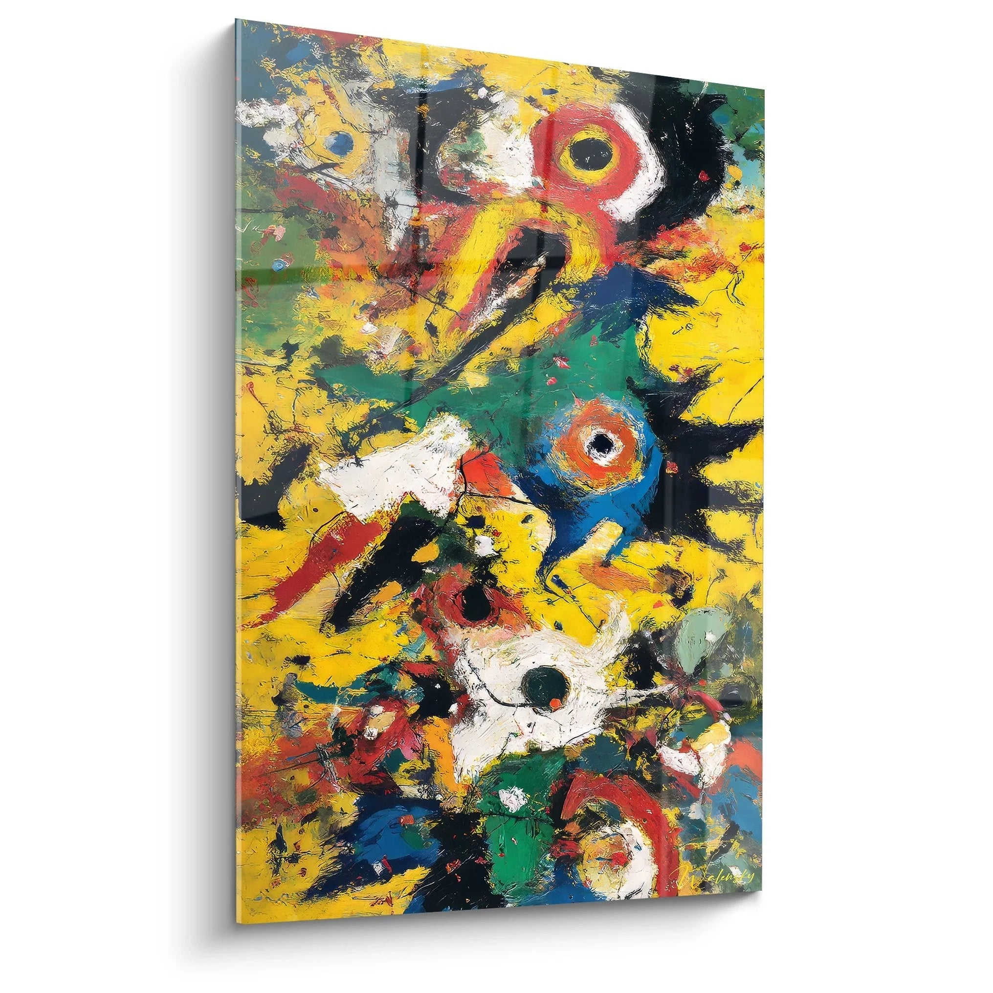 Wandbild abstrakte Augen Farbexplosion Malerei-Optik gelb rot blau expressionistisch moderne Wanddekoration