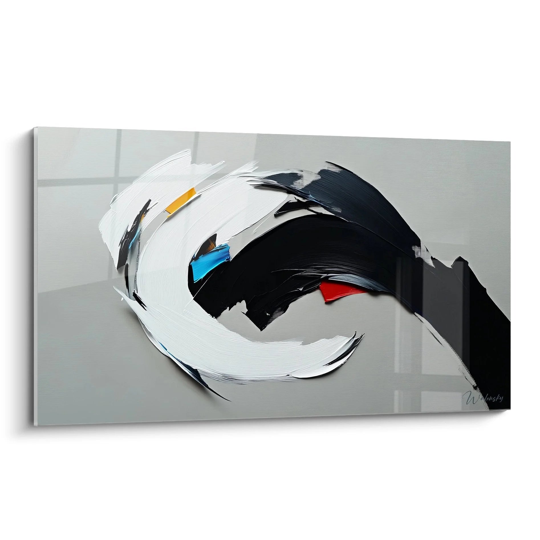 Wandbild abstrakte Bewegung in Schwarz-Weiß mit dynamischen Pinselstrichen - Edition Minimalismus