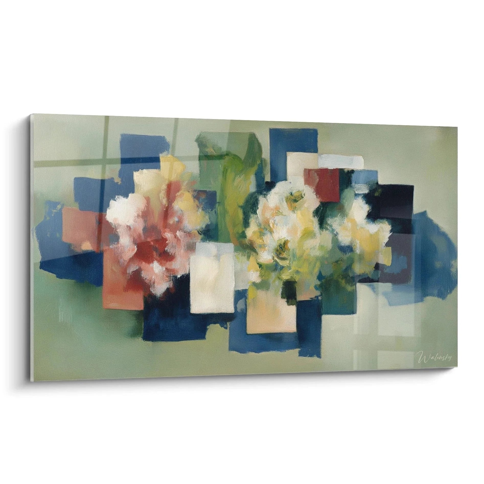 Wandbild abstrakte Blüten kubistisch - Moderne dadaistische Kunstdekoration mit geometrischen Farbfeldern