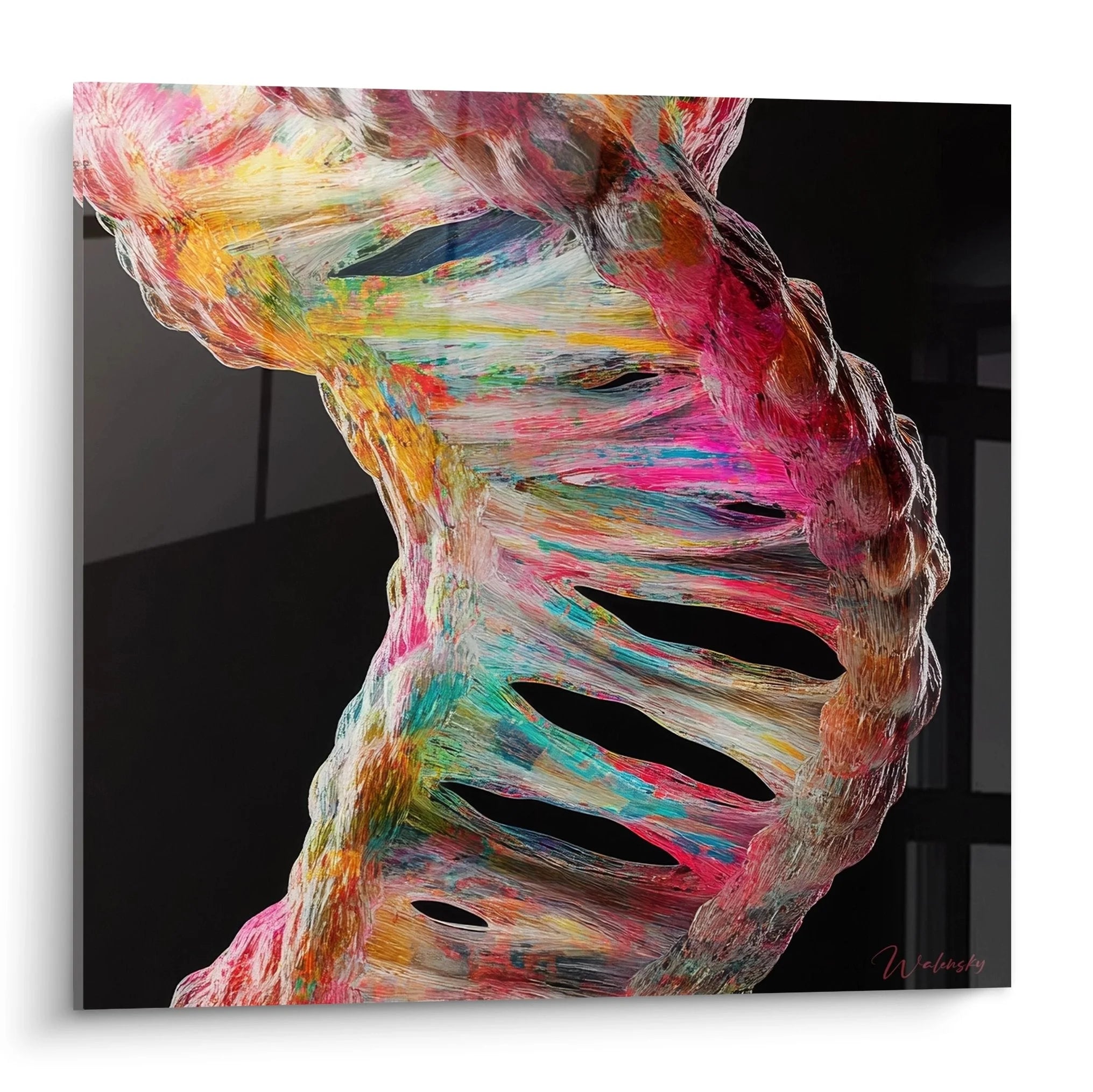 Wandbild abstrakte DNA Spirale in Pink Orange Türkis - Moderne Wandkunst XXL Edition DNA