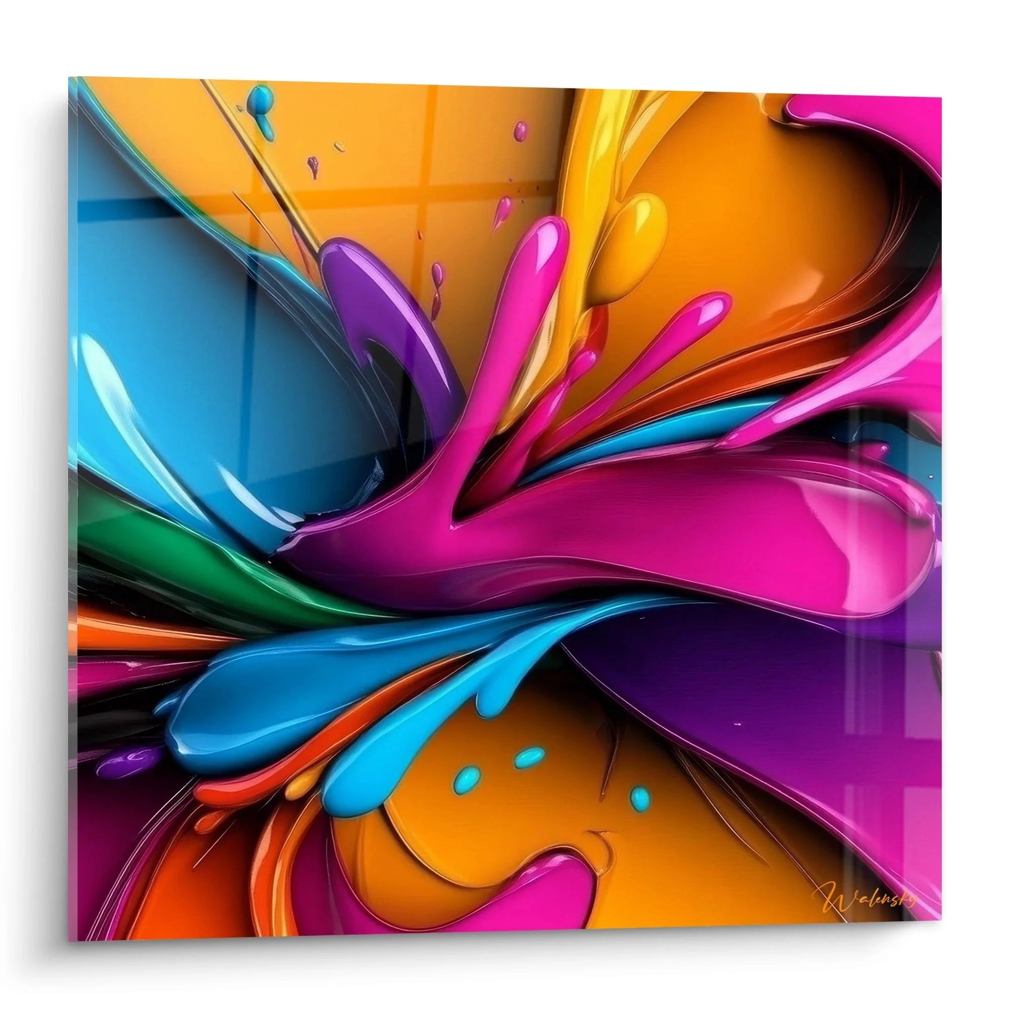 Wandbild abstrakte Farbexplosion in Orange Pink Blau Malerei-Optik für moderne Wanddekoration