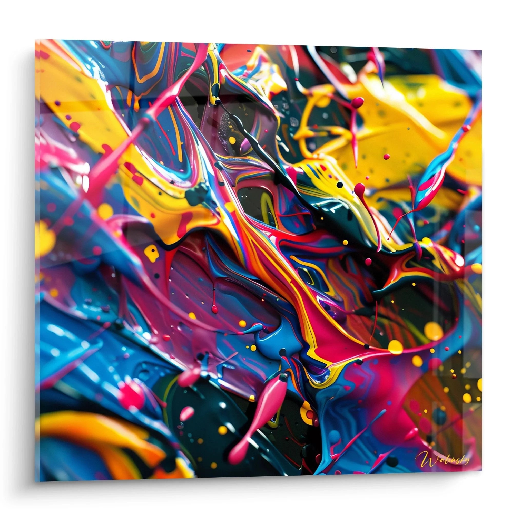 Wandbild abstrakte Farbexplosion mit leuchtenden Farben in Malerei-Optik für moderne Wanddekoration