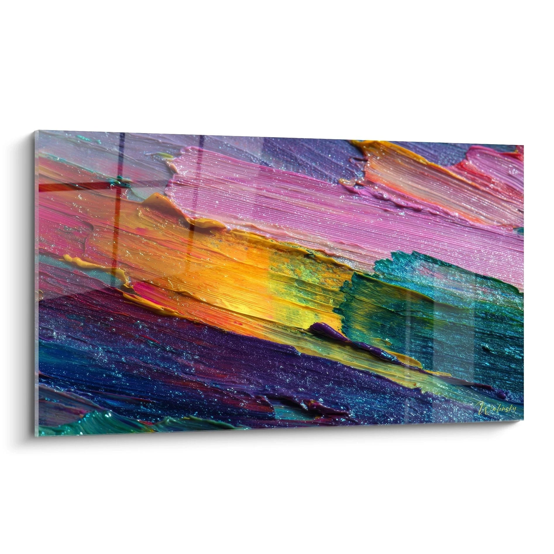 Wandbild abstrakte Farbkomposition mit lebendigen Pinselstrichen in Malerei-Optik