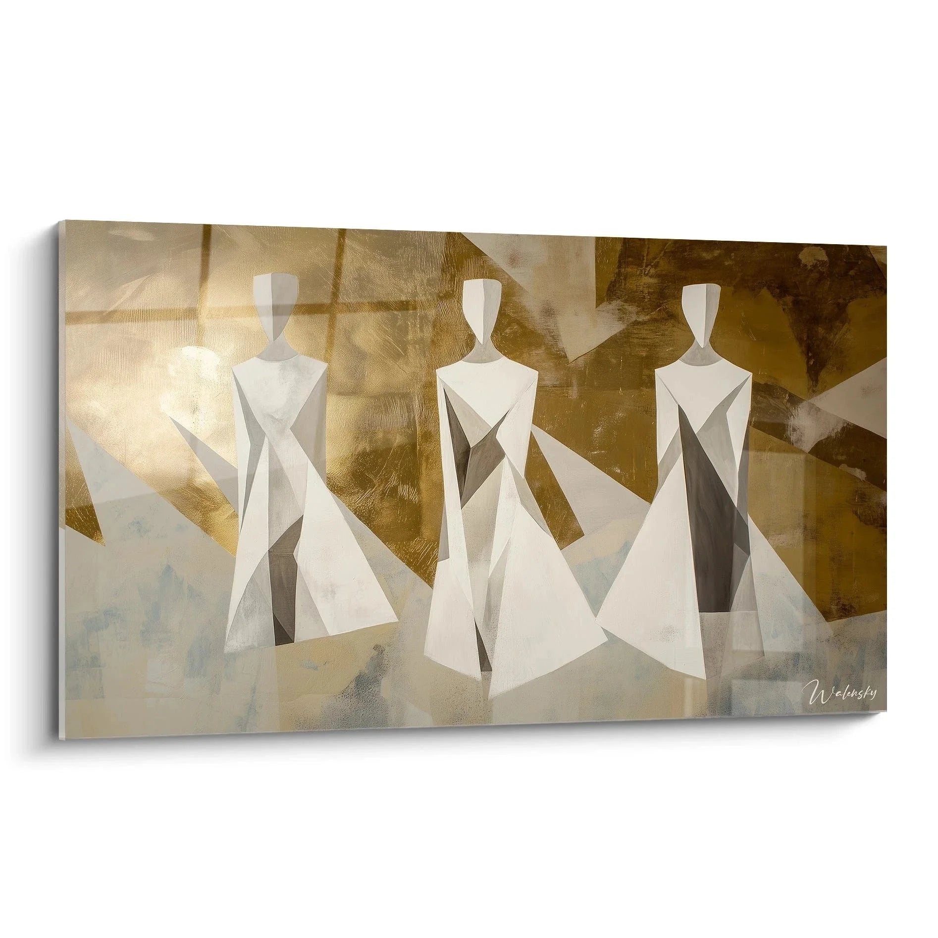 Wandbild abstrakte Figuren in goldenen Tönen mit geometrischen Formen Edition Sandro Botticelli