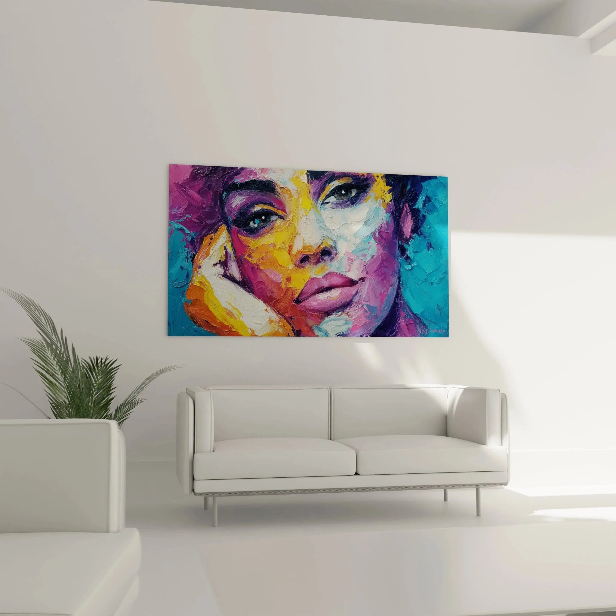 Nahaufnahme Wandbild abstrakte Frau Detail Pinselstriche bunte Farben expressionistische Maltechnik