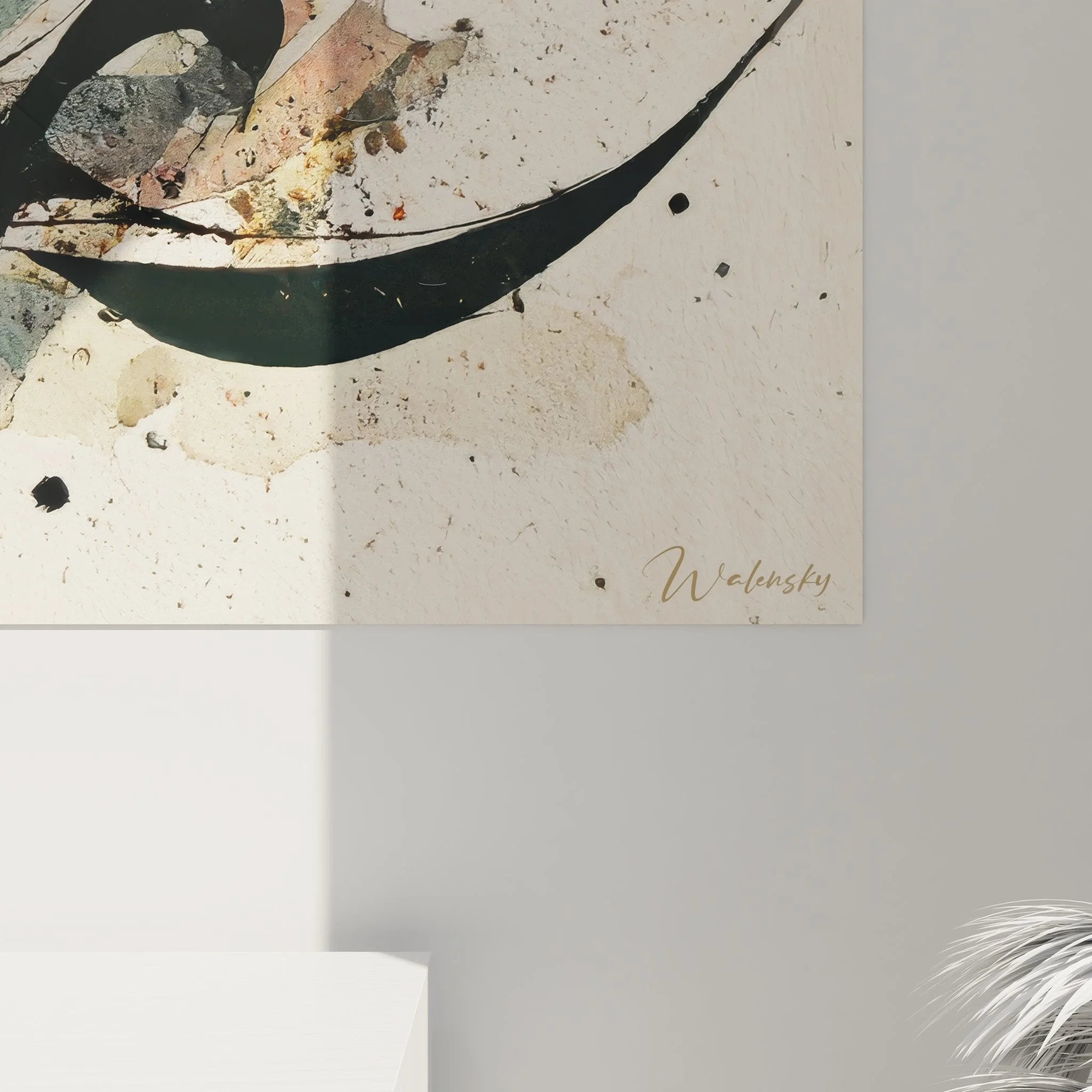 Gesamtansicht Wandbild abstrakte Kalligrafie XXL Format mit dynamischen kalligrafischen Elementen