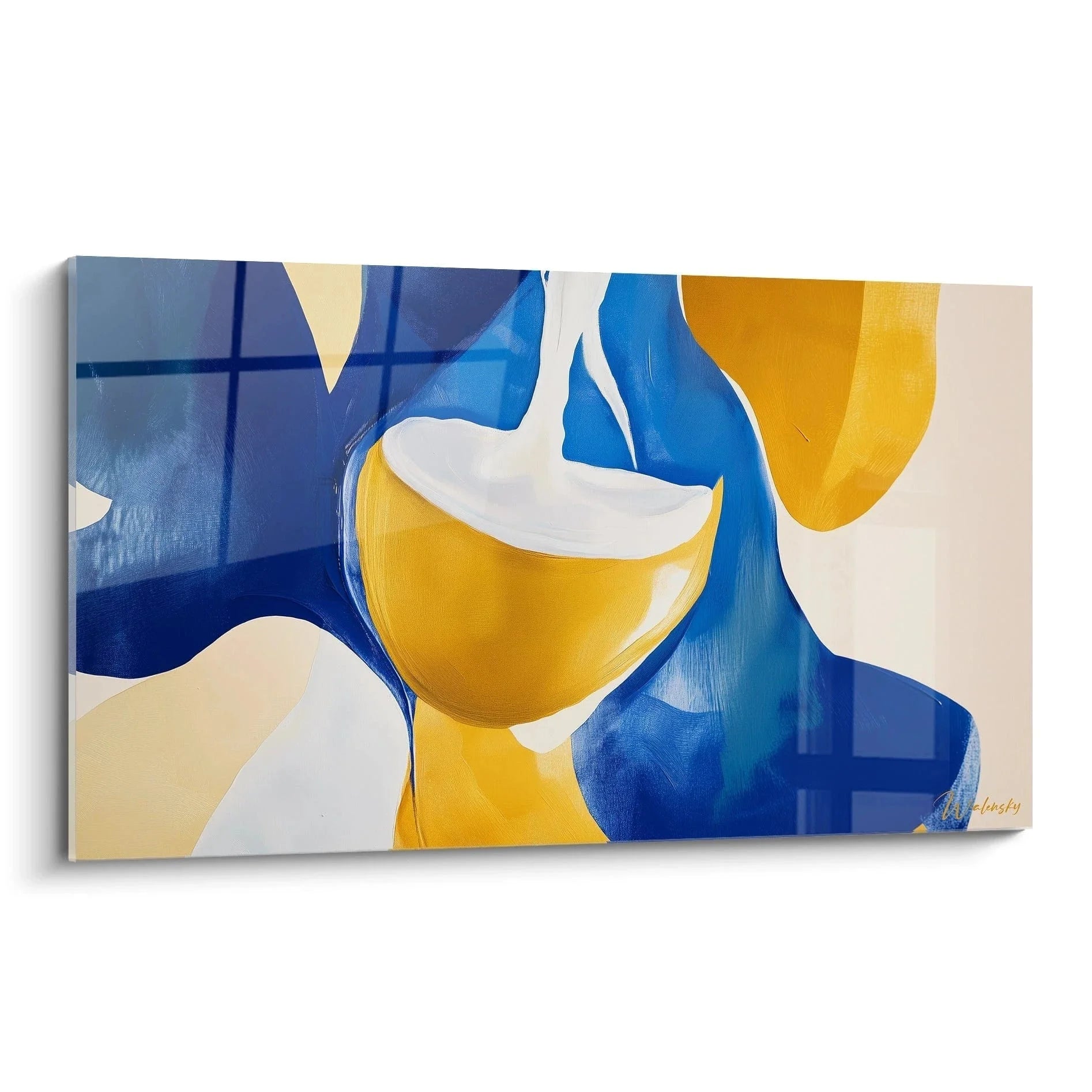 Wandbild abstrakte Komposition in Blau und Gelb - Johannes Vermeer Edition moderne Wanddekoration