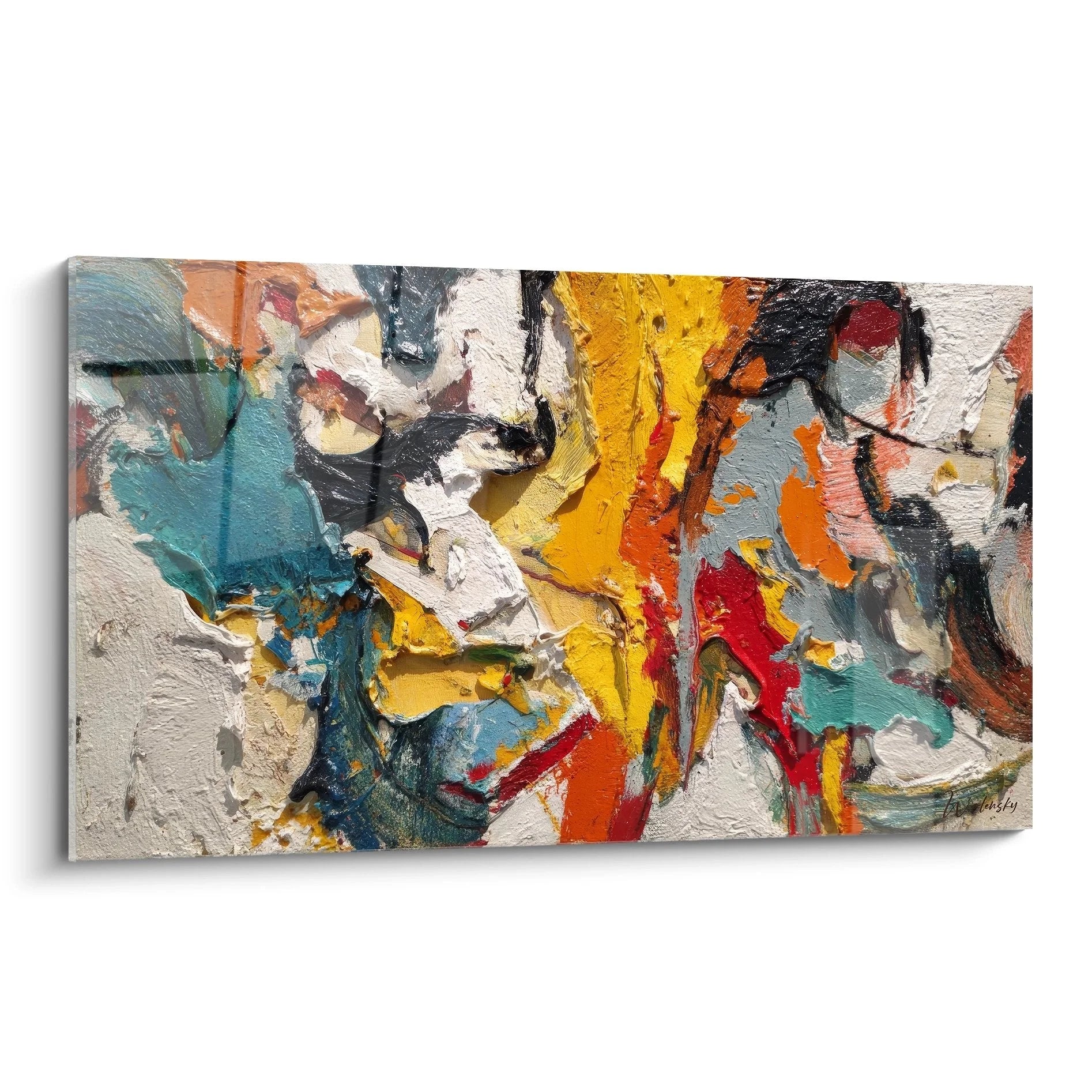 Wandbild abstrakte Komposition mit bunten Farbexplosionen in Malerei-Optik für moderne Wanddekoration