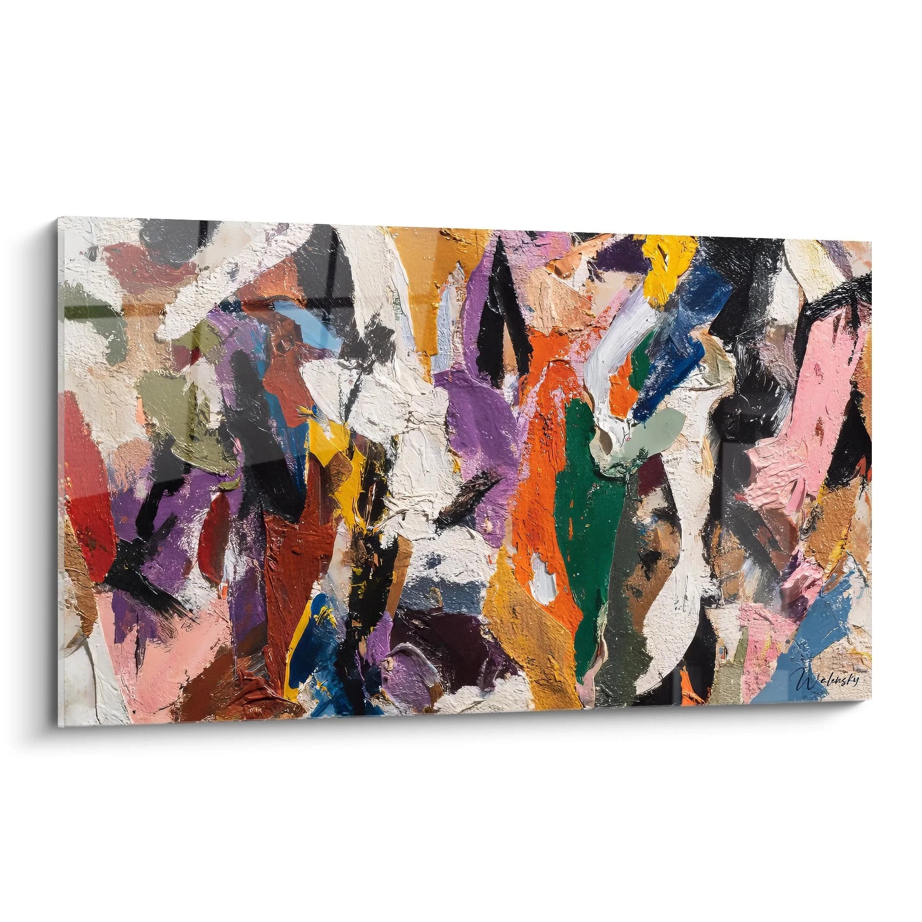 Abstraktes Wandbild mit lebendiger Farbkomposition in Malerei-Optik, moderne Kunstwerk für Wandgestaltung