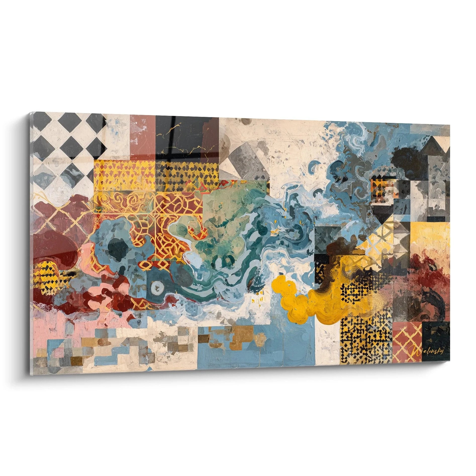 Wandbild abstrakte Komposition mit geometrischen Mustern und surrealen Farbelementen Edition Surrealismus