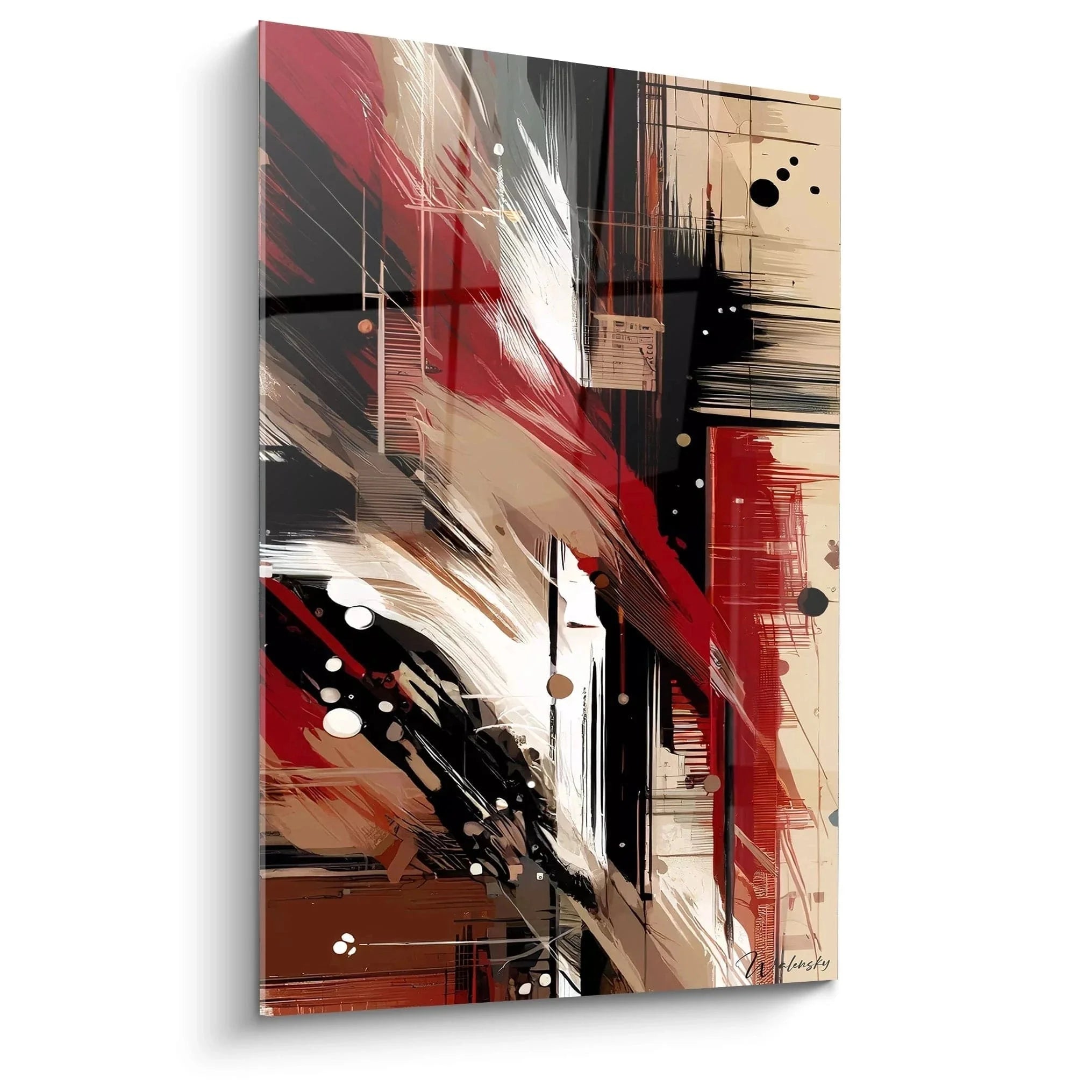 Wandbild abstrakte Komposition rot schwarz beige Malerei-Optik moderne Wanddekoration