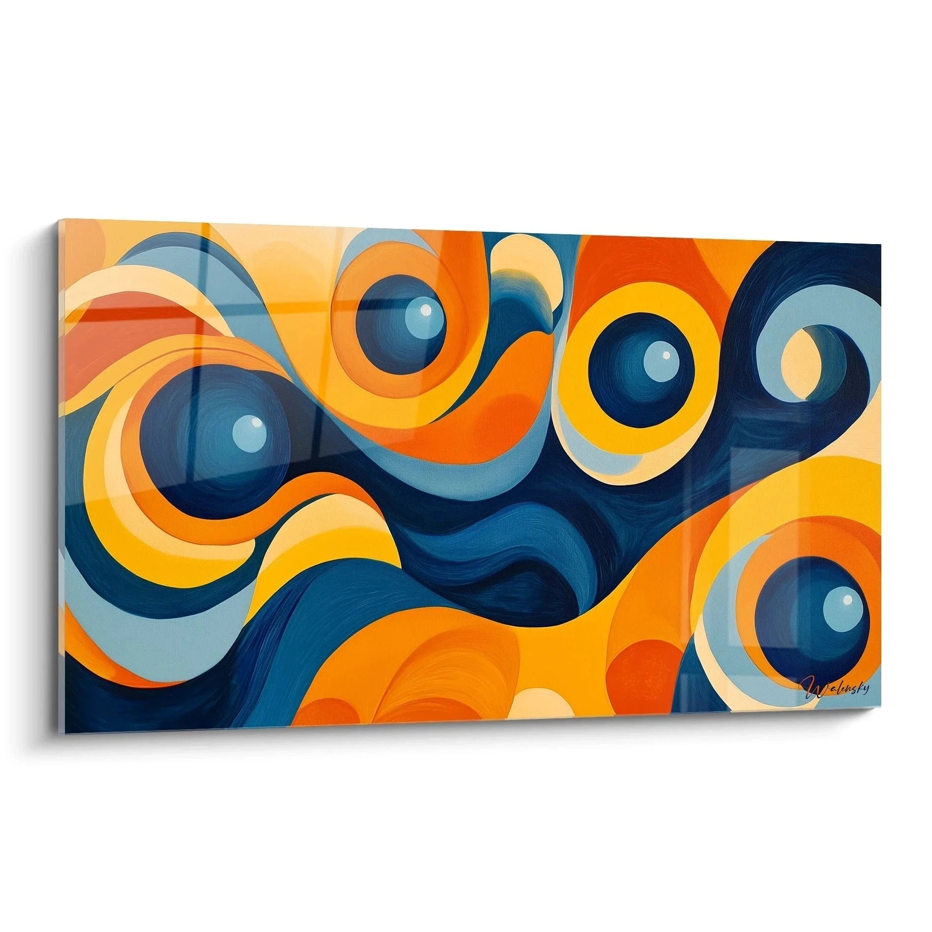 Wandbild abstrakte Kreise in Orange und Blau - geometrische Kunst für moderne Wandgestaltung