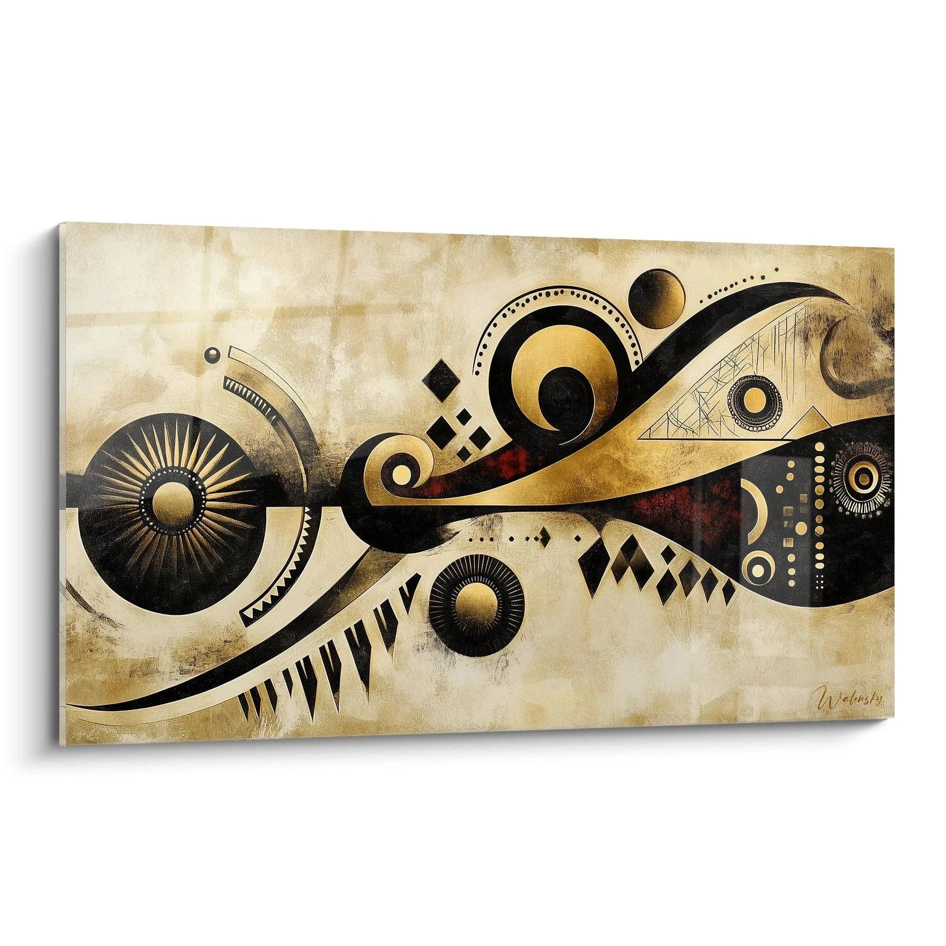 Wandbild abstrakte Kreise geometrische Afrika Kunst in warmen Erdtönen mit spiralförmigen Mustern