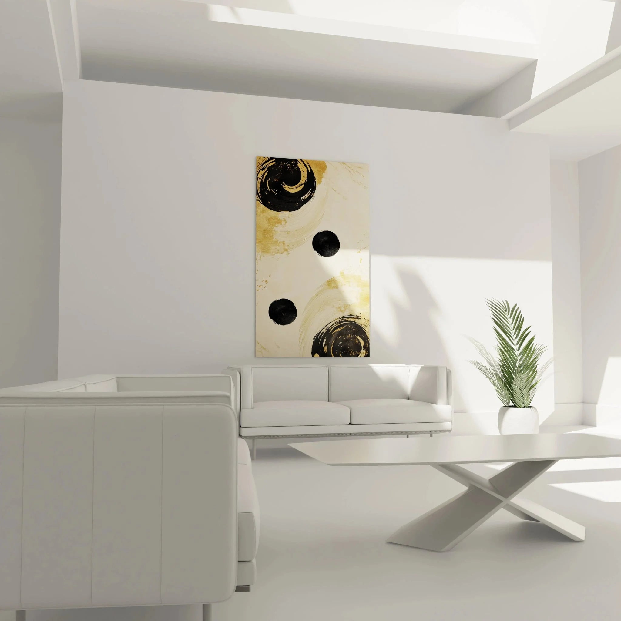 Detailansicht Wandbild abstrakte Kreise - Textur und Farbübergänge Gold Schwarz sichtbar