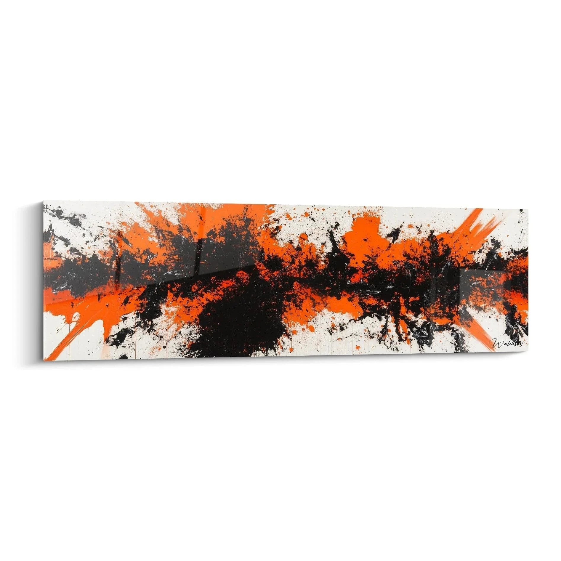 Wandbild abstrakte Kunst mit orangenen und schwarzen Farbexplosionen im expressionistischen Stil