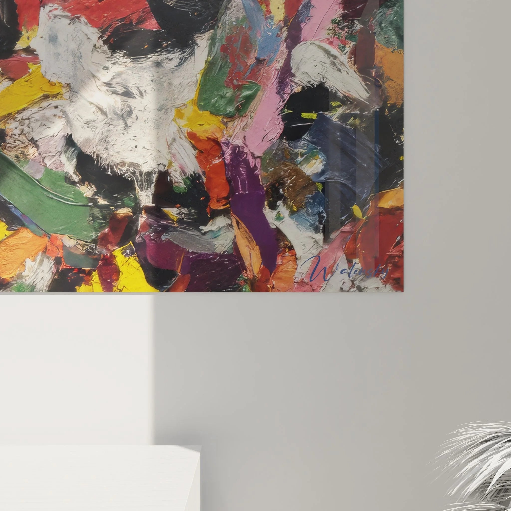 Gesamtansicht modernes Wandbild abstrakte Kunst in horizontaler Panorama-Ausrichtung