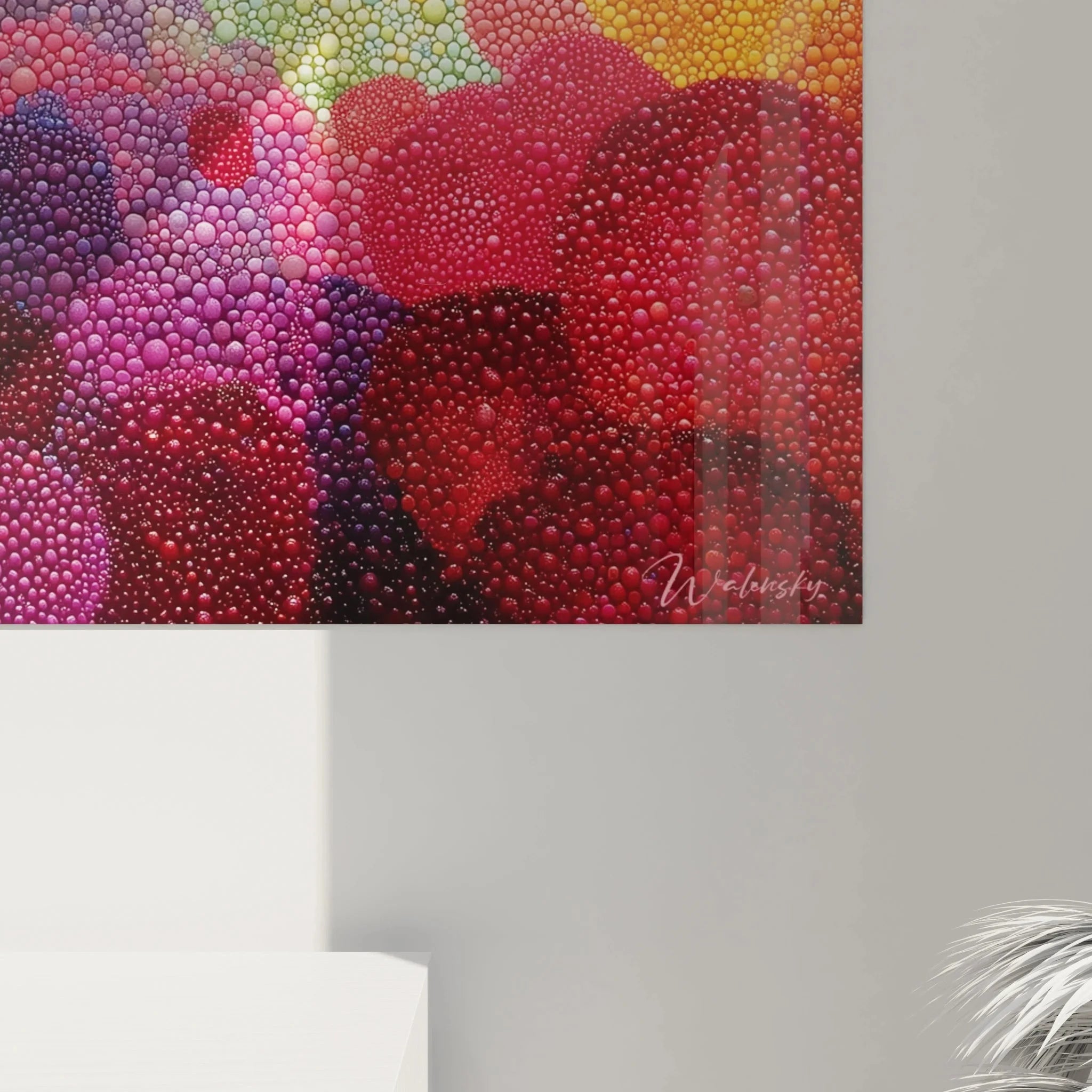 Gesamtansicht Wandbild Abstrakte Landschaft Pointillismus mit vollständiger Regenbogen Bergkomposition