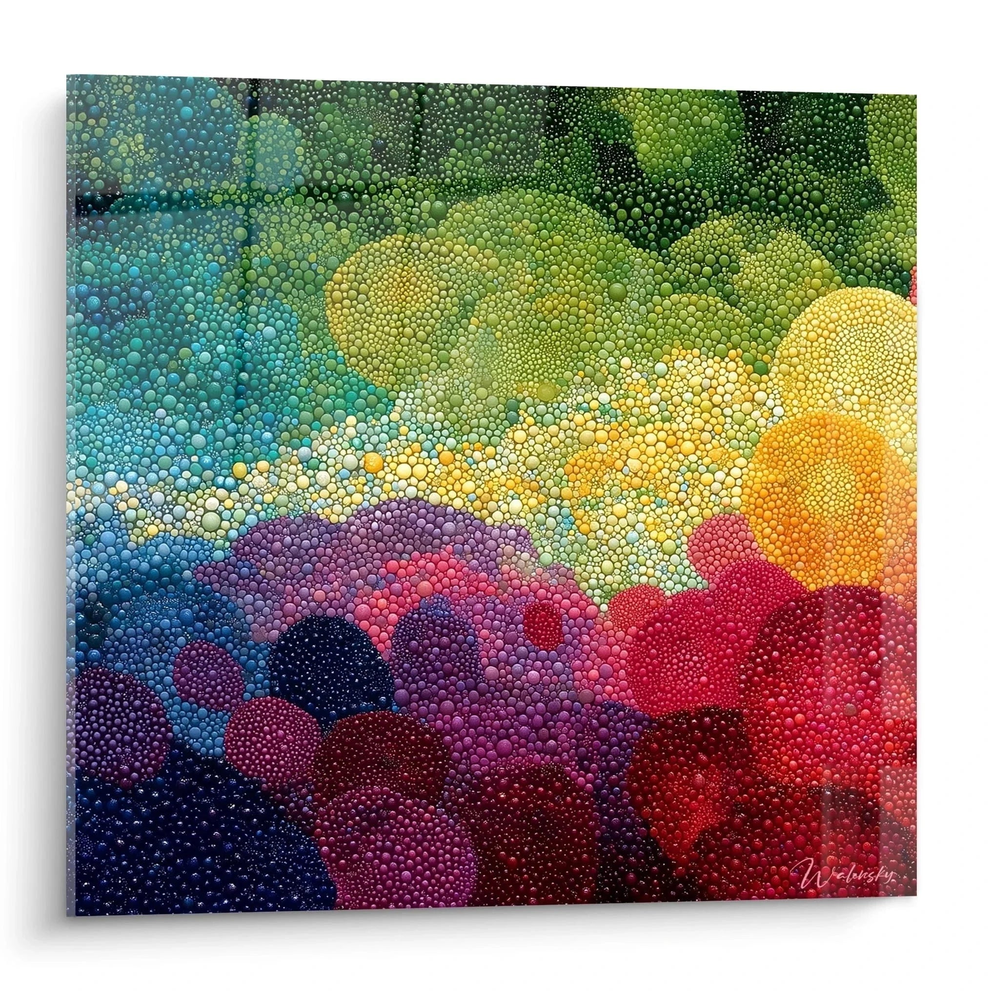 Wandbild Abstrakte Landschaft Pointillismus mit bunten Regenbogen Bergen in Punktmalerei Technik