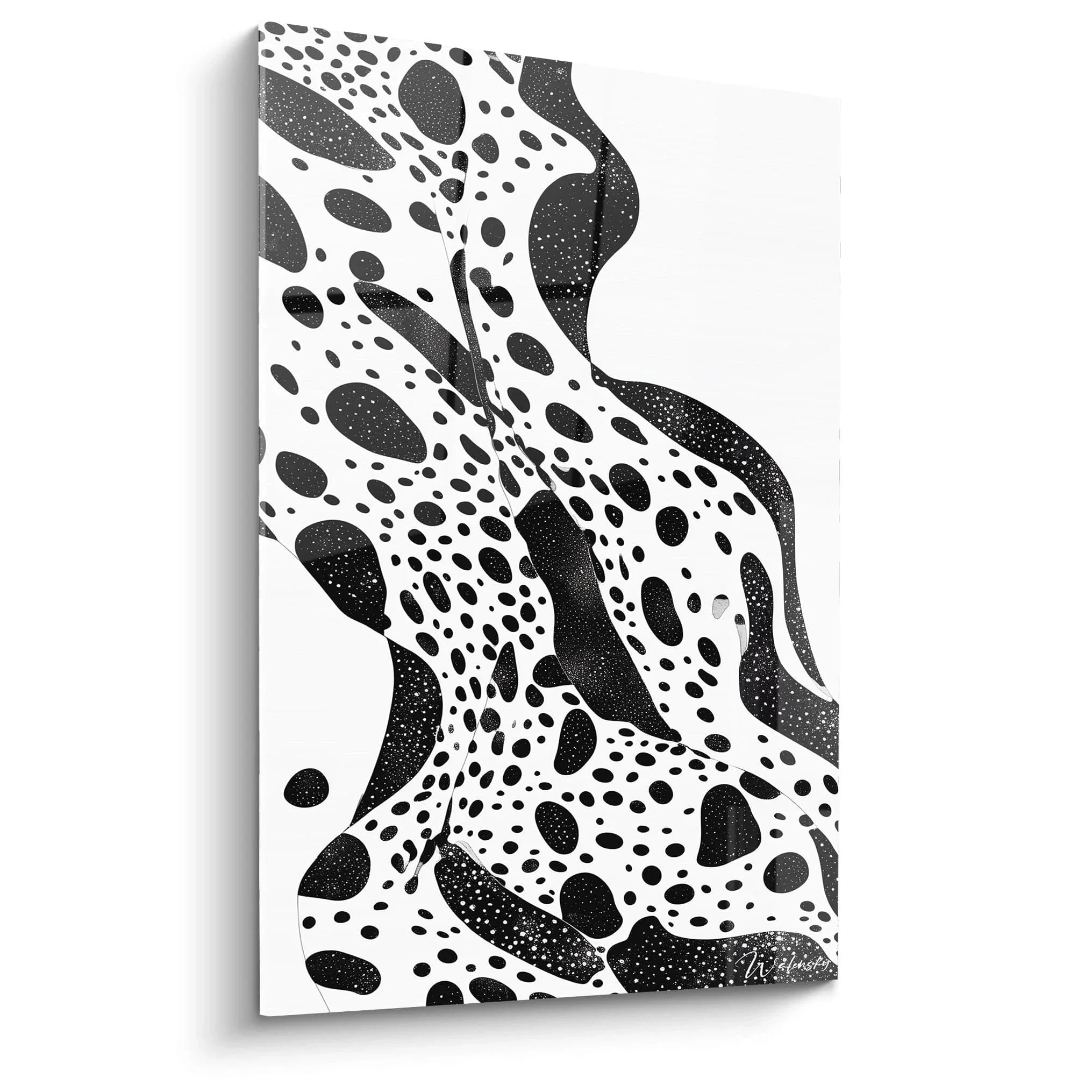 Wandbild abstrakte Muster schwarz-weiß mit organischen Formen und Dalmatiner-Optik für moderne Wandgestaltung