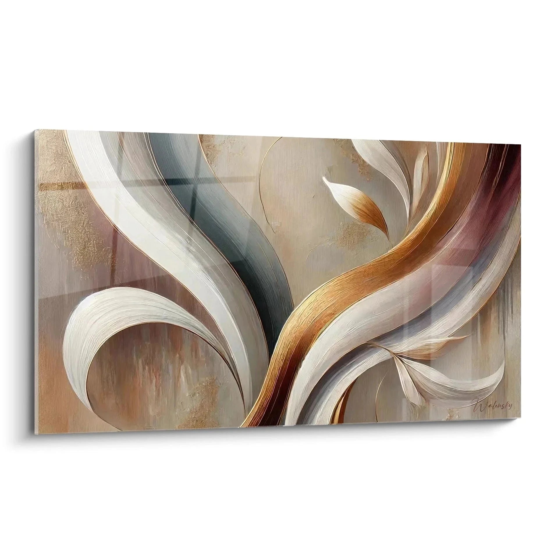 Wandbild abstrakte Schwünge in warmen Erdtönen mit eleganten Bewegungslinien - Acryl-Optik Design für moderne Räume