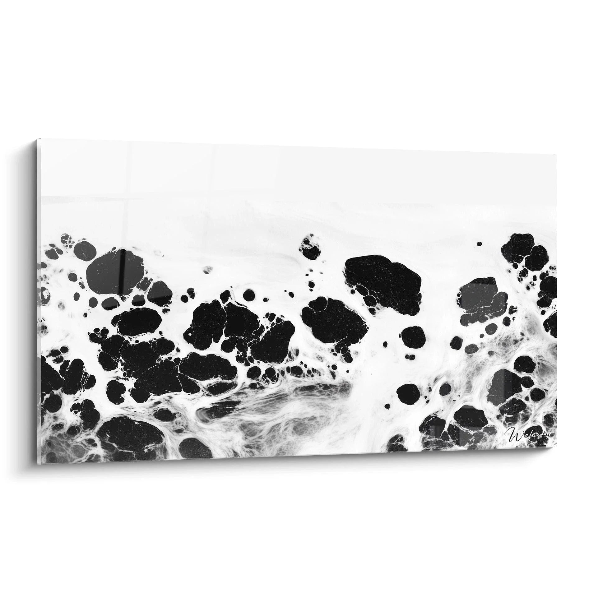 Abstraktes Wandbild schwarze Steine in weißem Schaum Schwarz-Weiß Edition für moderne Wanddekoration