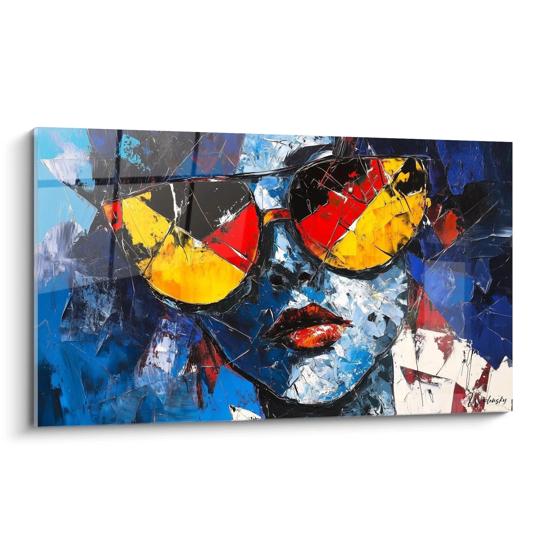 Wandbild abstrakte Sonnenbrille in leuchtenden Farben, zeitgenössische expressionistische Malerei