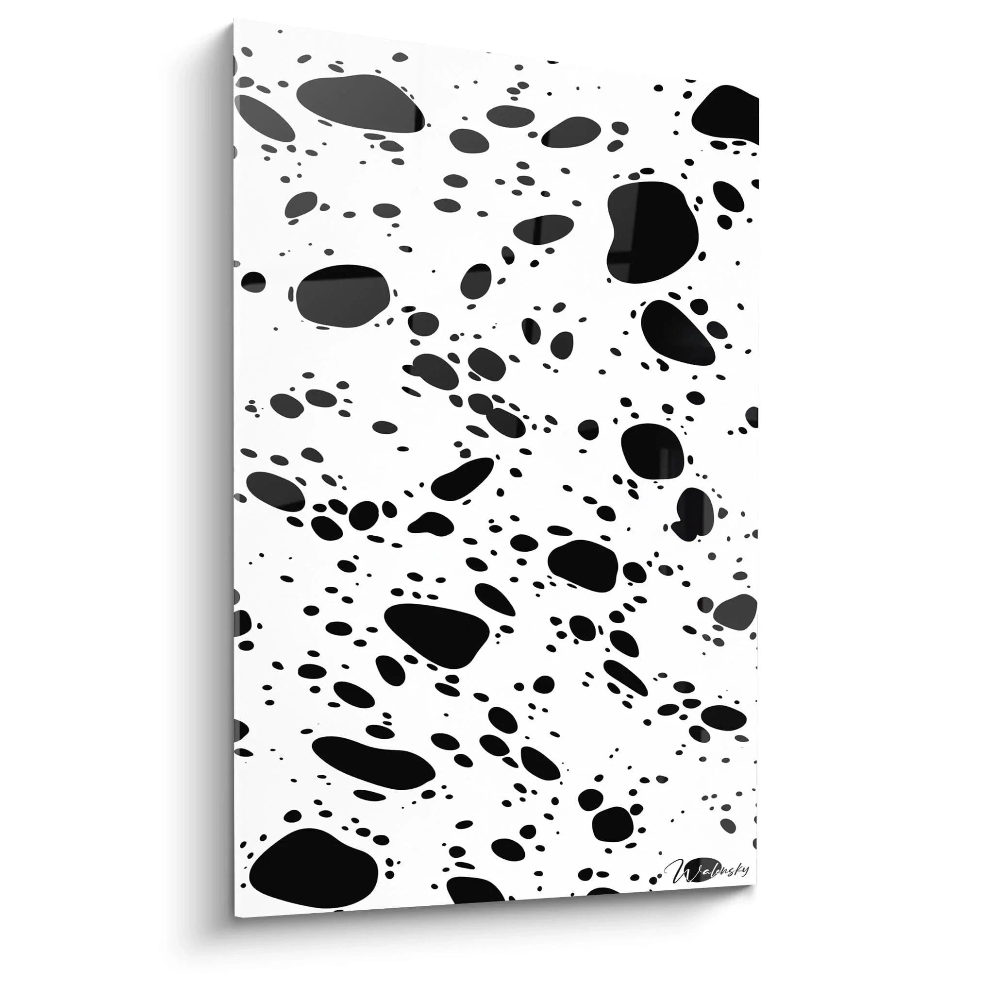 Wandbild abstrakte schwarze Tupfen auf weißem Hintergrund im Dalmatiner-Stil für moderne Wanddekoration