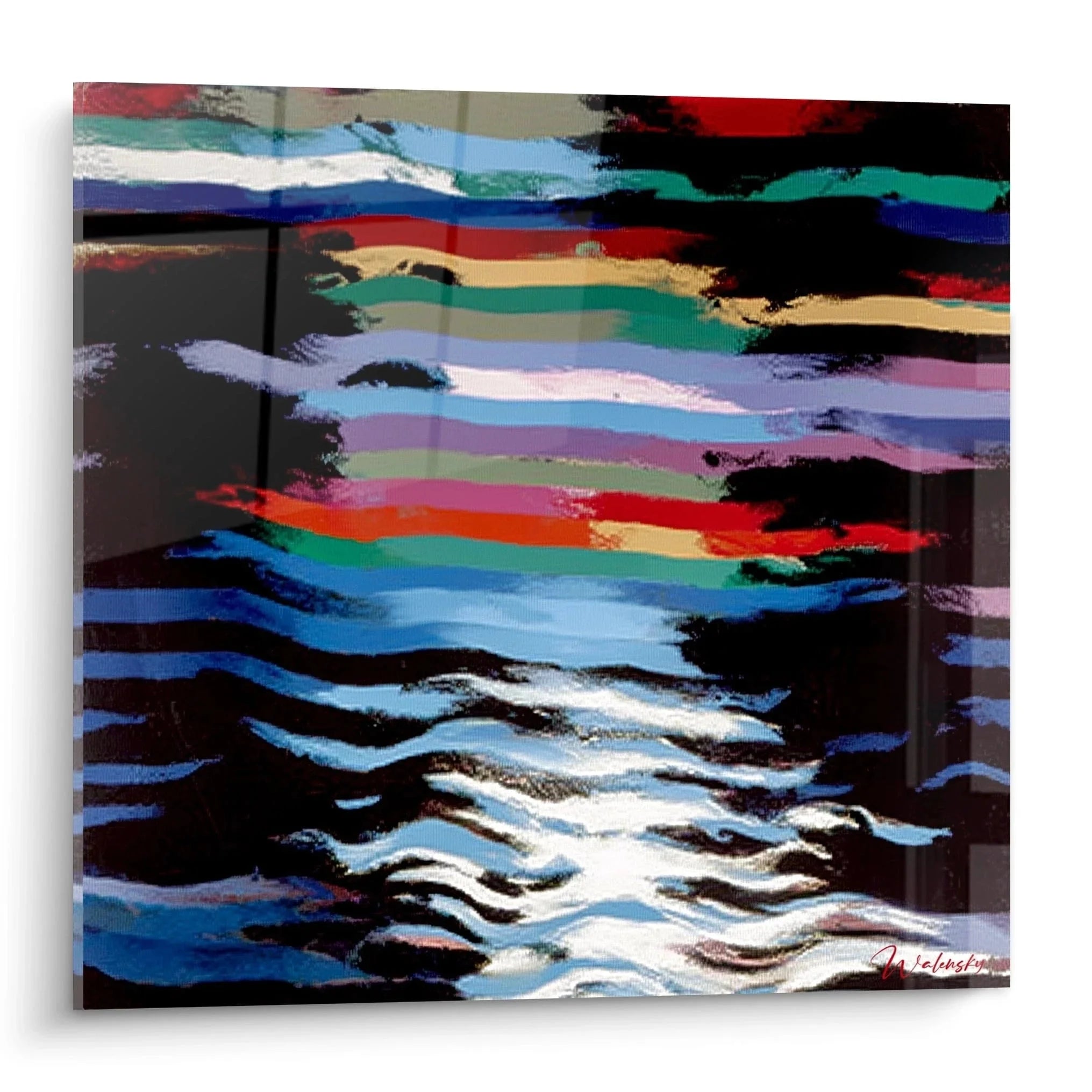 Wandbild abstrakte Wasserlandschaft mit digitalen Störeffekten Op Art Edition moderne Wandgestaltung