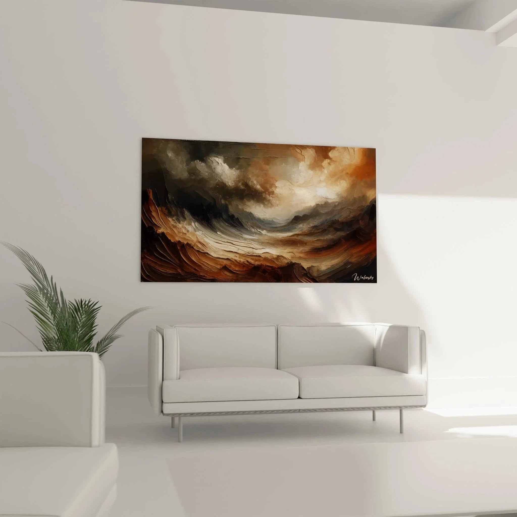 Detailansicht Wandbild abstrakte Wellen - Textur und Pinselführung der modernen Meereslandschaft