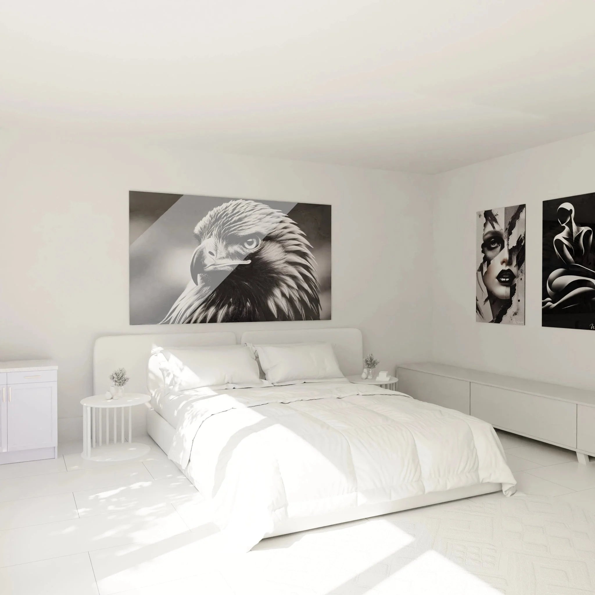 Wandbild Adler im Schlafzimmer - Schwarz-weiß Tierfotografie als elegante Wanddekoration