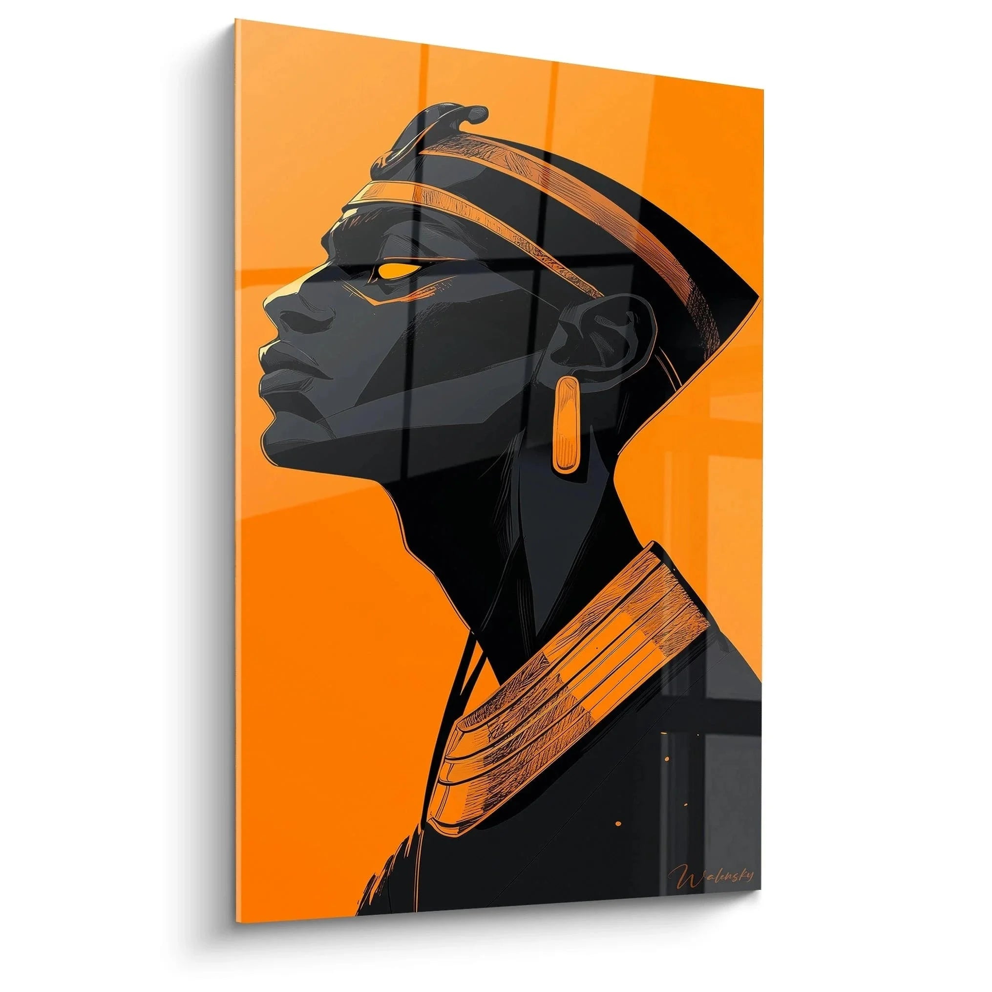 Wandbild ägyptische Königin Portrait modern orange schwarz Pharaonin Krone Hieroglyphen Edition Ägypten