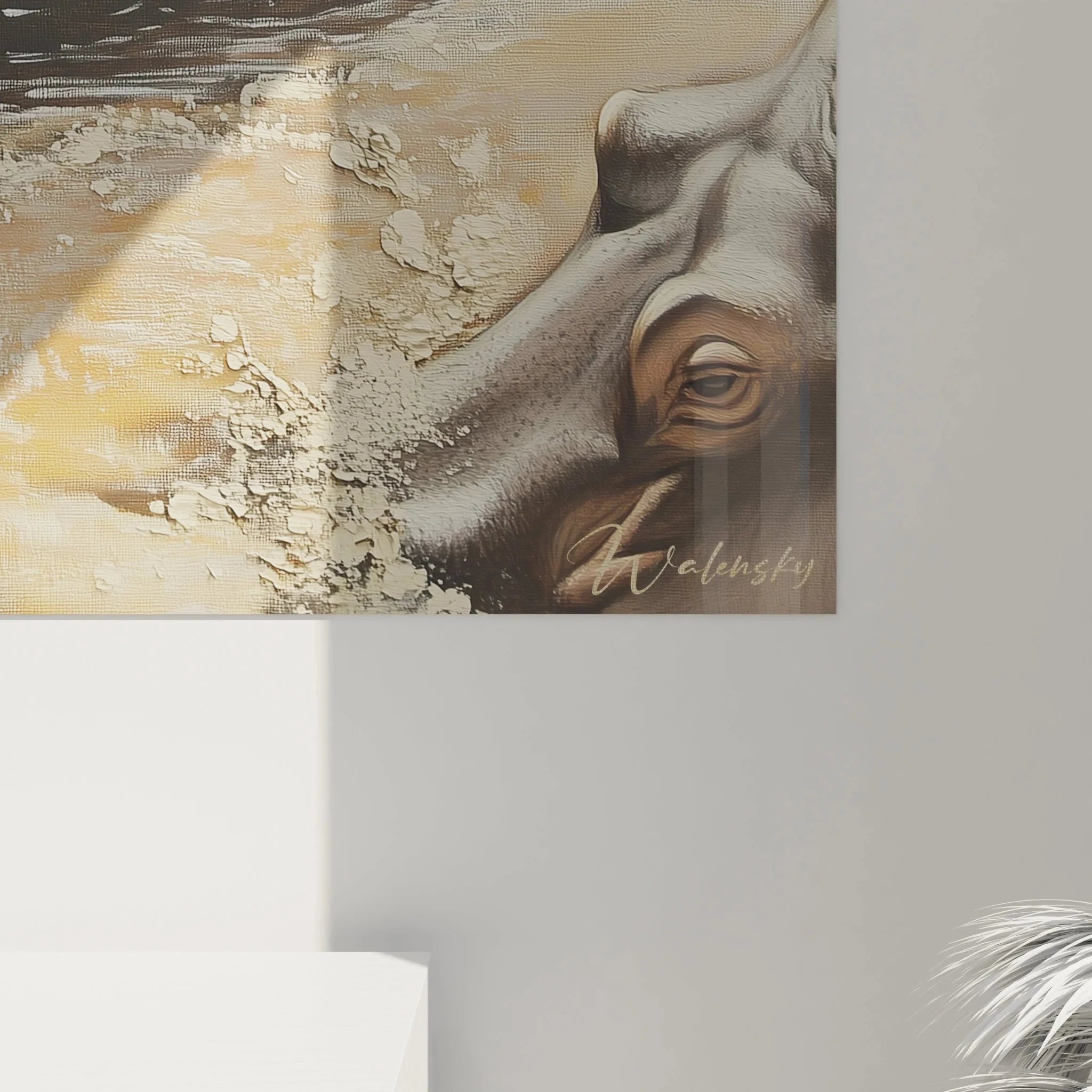 Wandbild Afrika Tiere Gesamtansicht - Nilpferde Kunstdruck in warmer Savanne Farbgebung