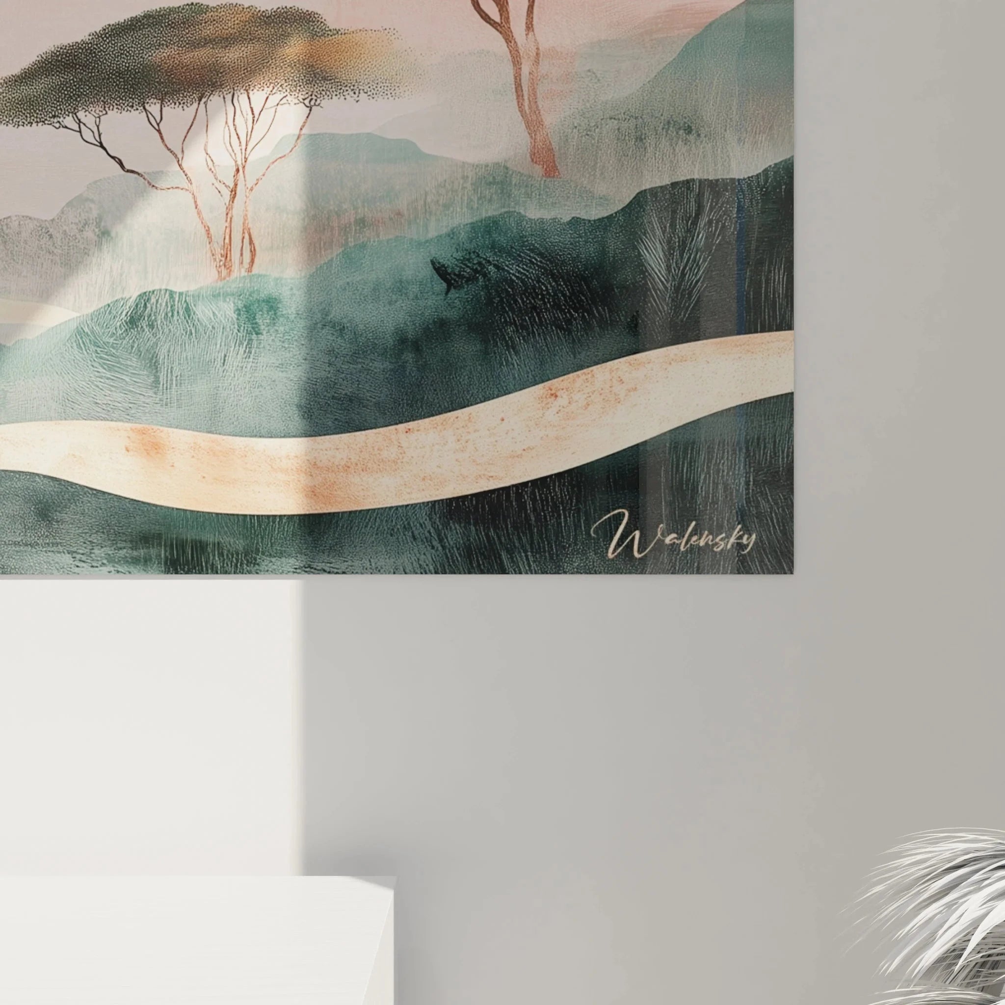 Gesamtansicht Wandbild Afrikanische Landschaft Sonnenuntergang moderne Kunst