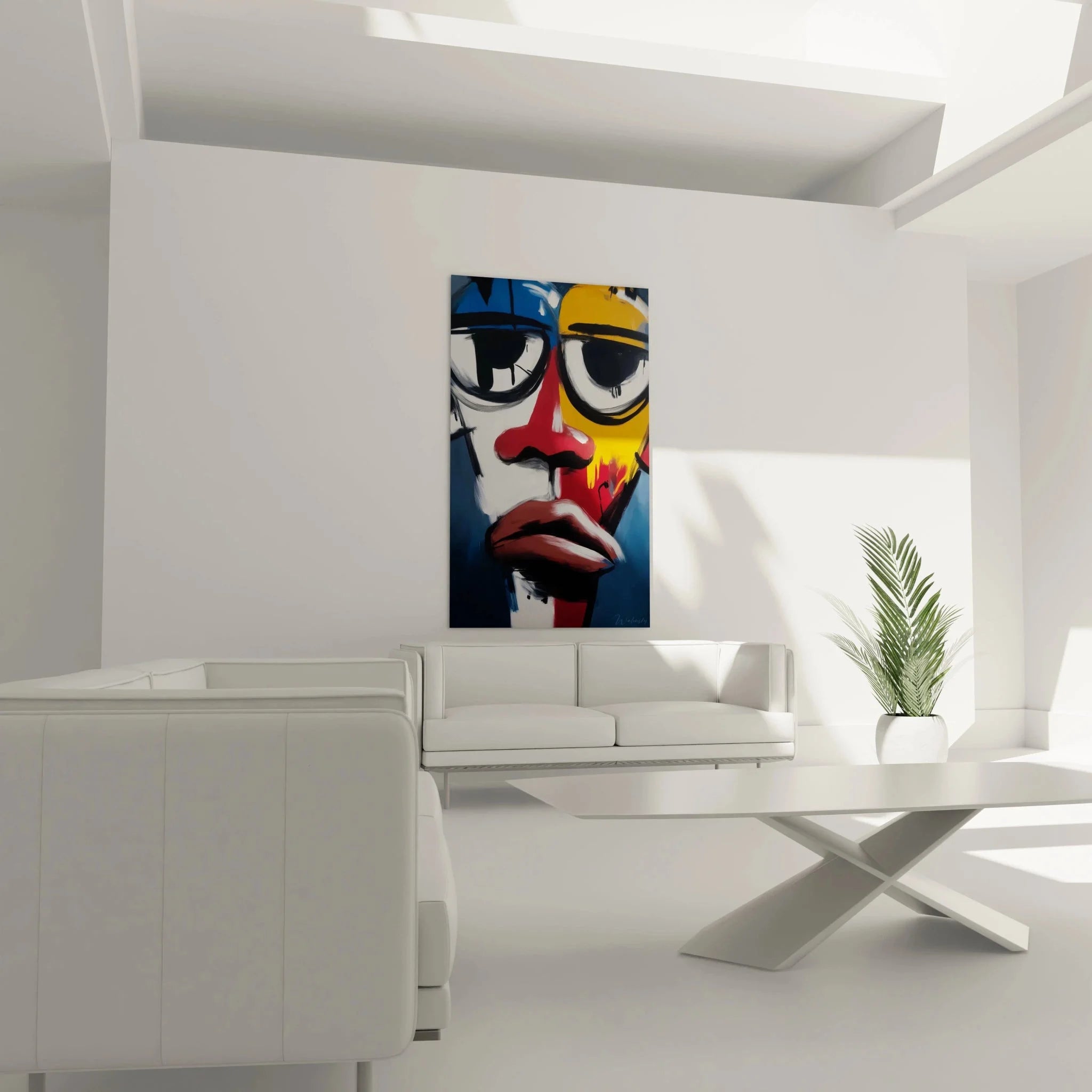 Detailansicht modernes Wandbild afrikanische Maske mit expressiven Farben und Pinselstrichen