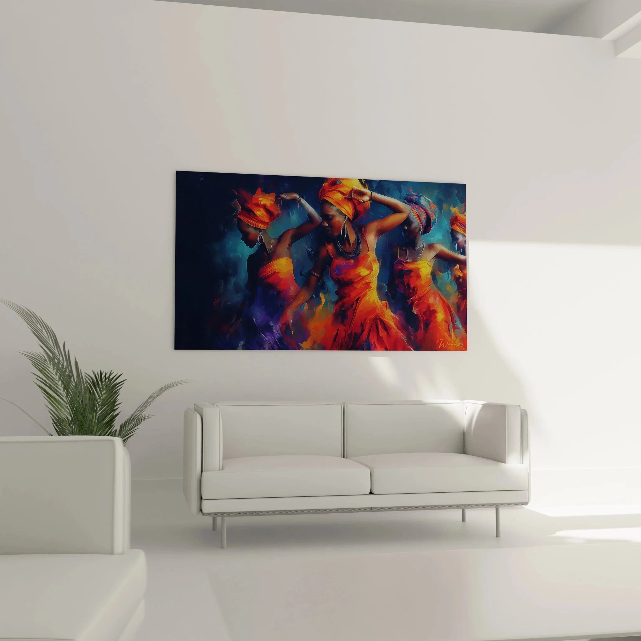 Nahaufnahme Wandbild Afrikanischer Tanz zeigt Details der expressiven Malerei