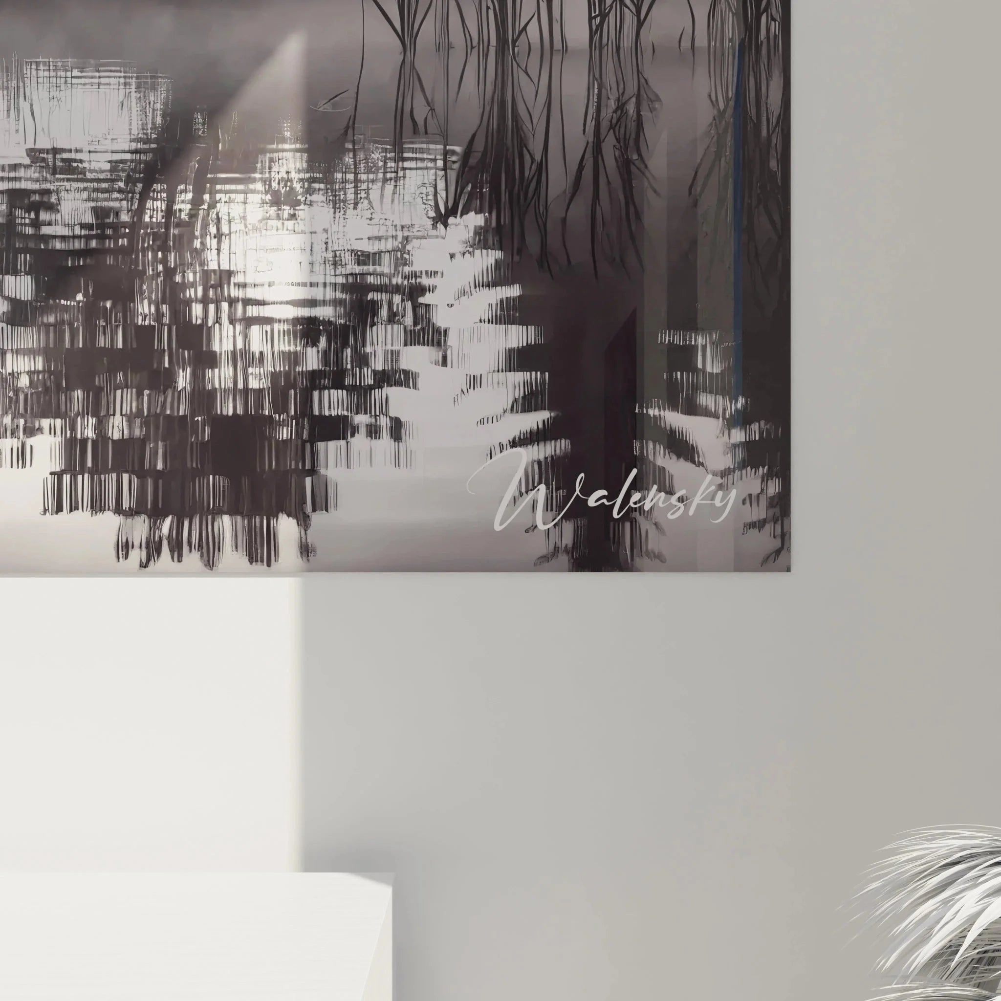 Wandbild Angler Nebelsee Gesamtansicht - atmosphärische schwarz-weiß Landschaftsfotografie XXL