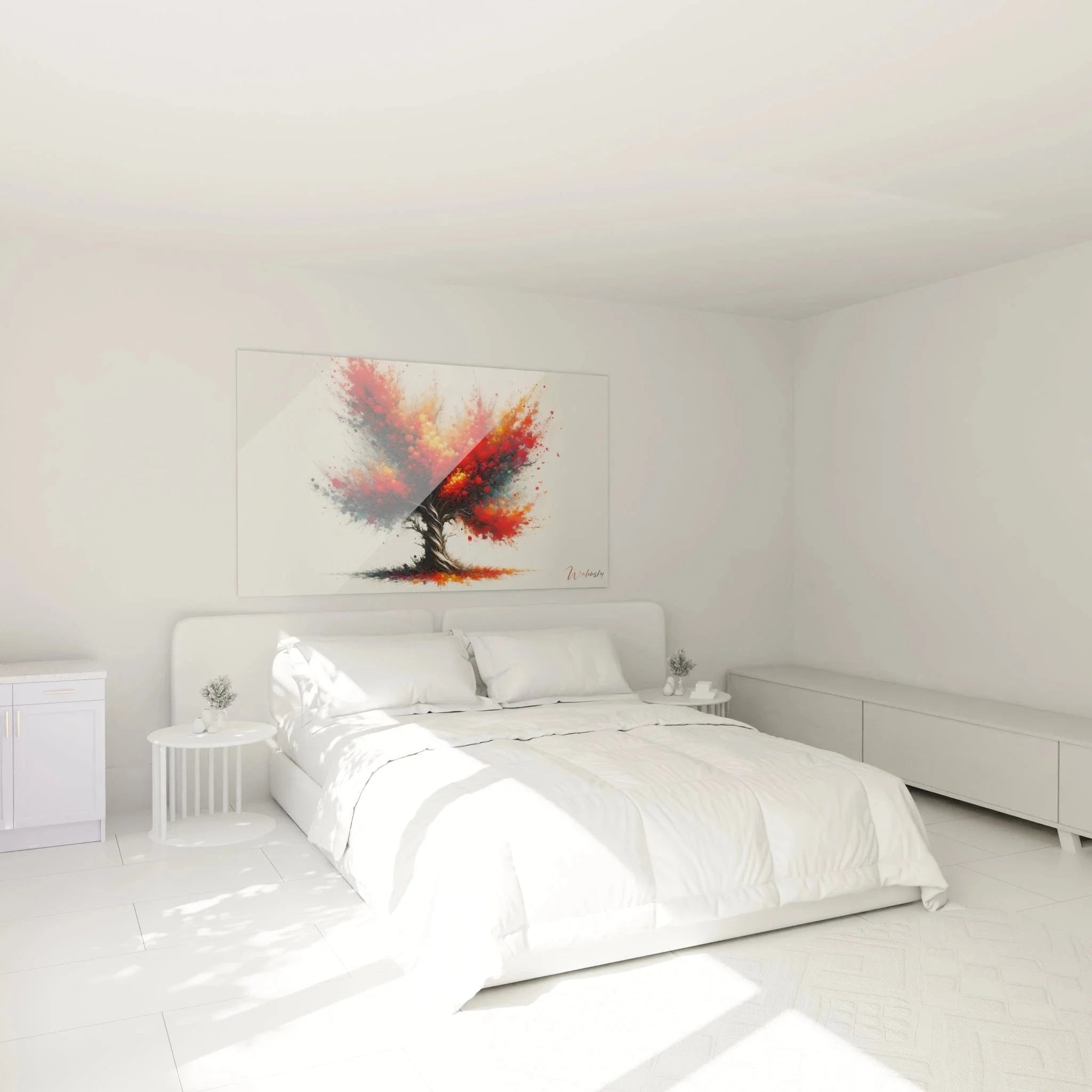 Wandbild Baum Farbexplosion Schlafzimmer Ambiente Malerei-Optik Wandkunst Dekoration