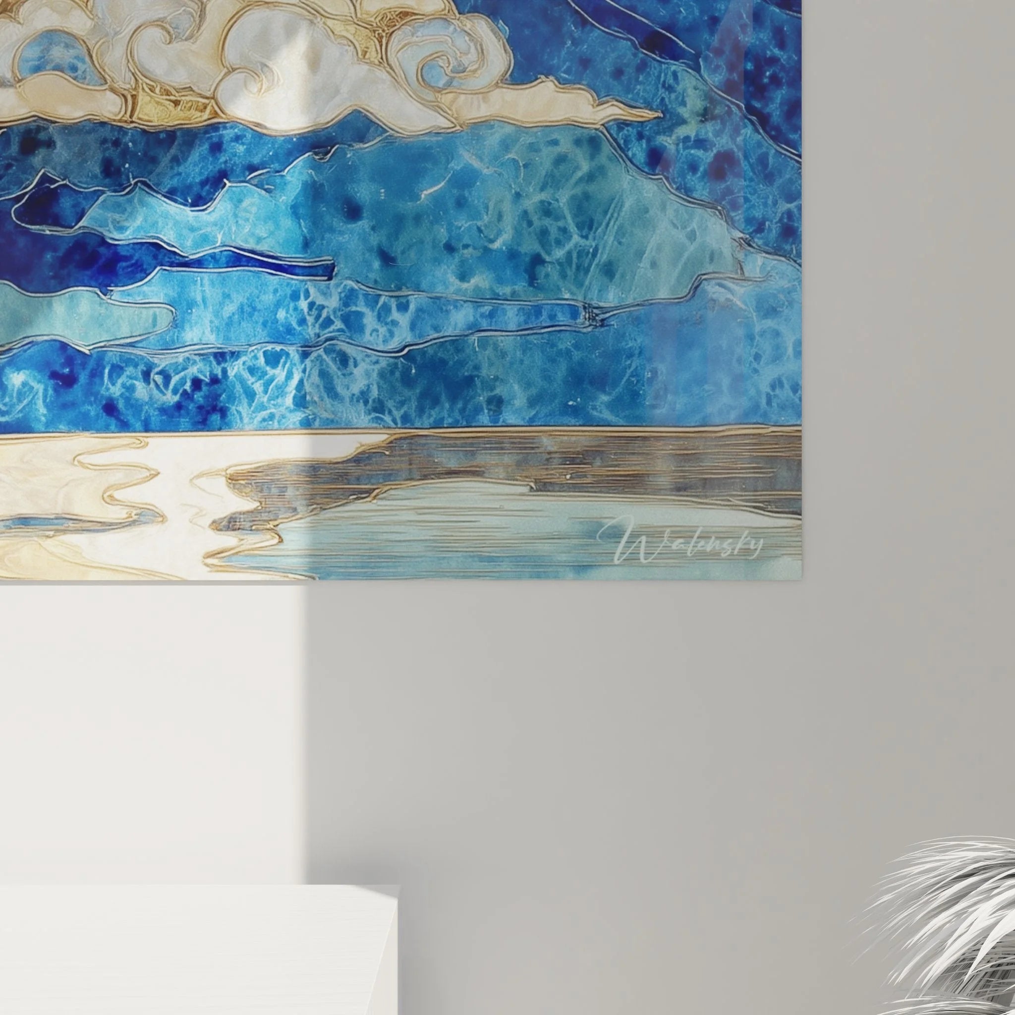 Gesamtansicht Wandbild mystische Berglandschaft mit Mond und ornamentalen Wolkenmustern