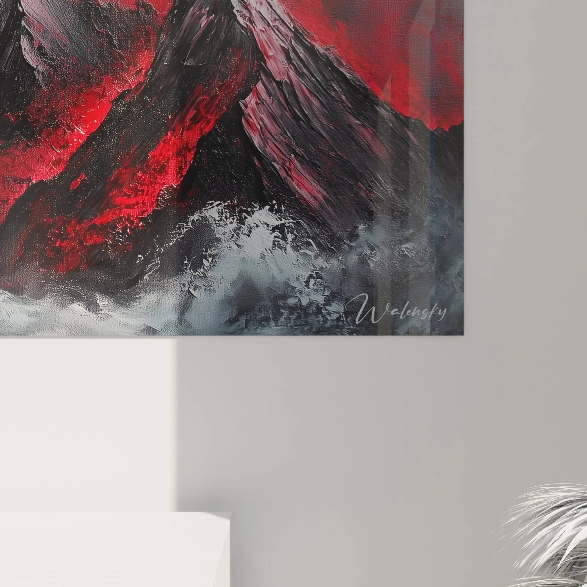 Gesamtansicht Wandbild Berge Feuerberge, panoramische Berglandschaft in dramatischer Malerei-Optik