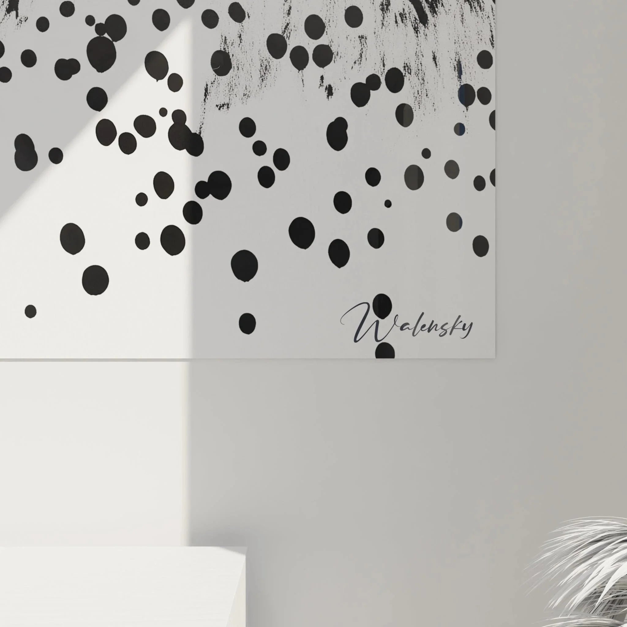 Gesamtansicht Wandbild Berge gepunktet Dalmatiner Design Schwarz-Weiß moderne Wandkunst Alpenlandschaft