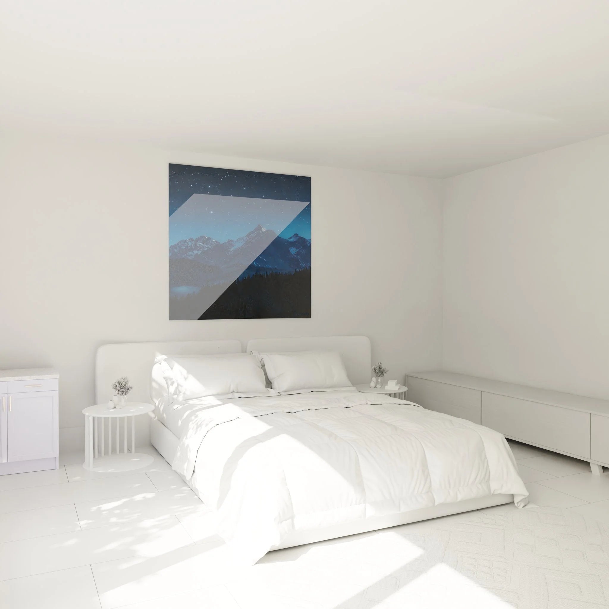 Wandbild Berglandschaft Sternenhimmel im Schlafzimmer, entspannende Atmosphäre mit Naturmotiv