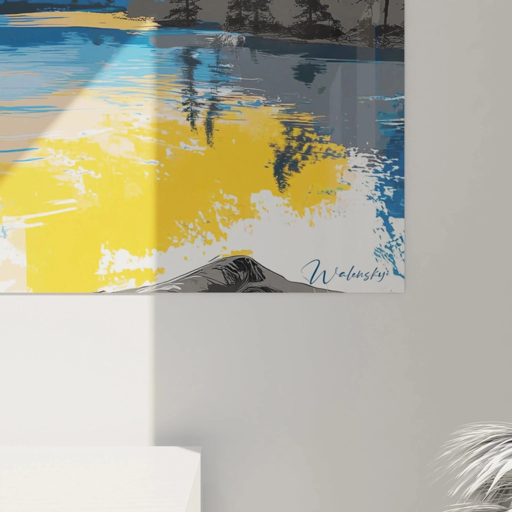 Gesamtansicht Wandbild Bergsee Landschaft mit majestätischen Bergen und Sonnenuntergang Stimmung