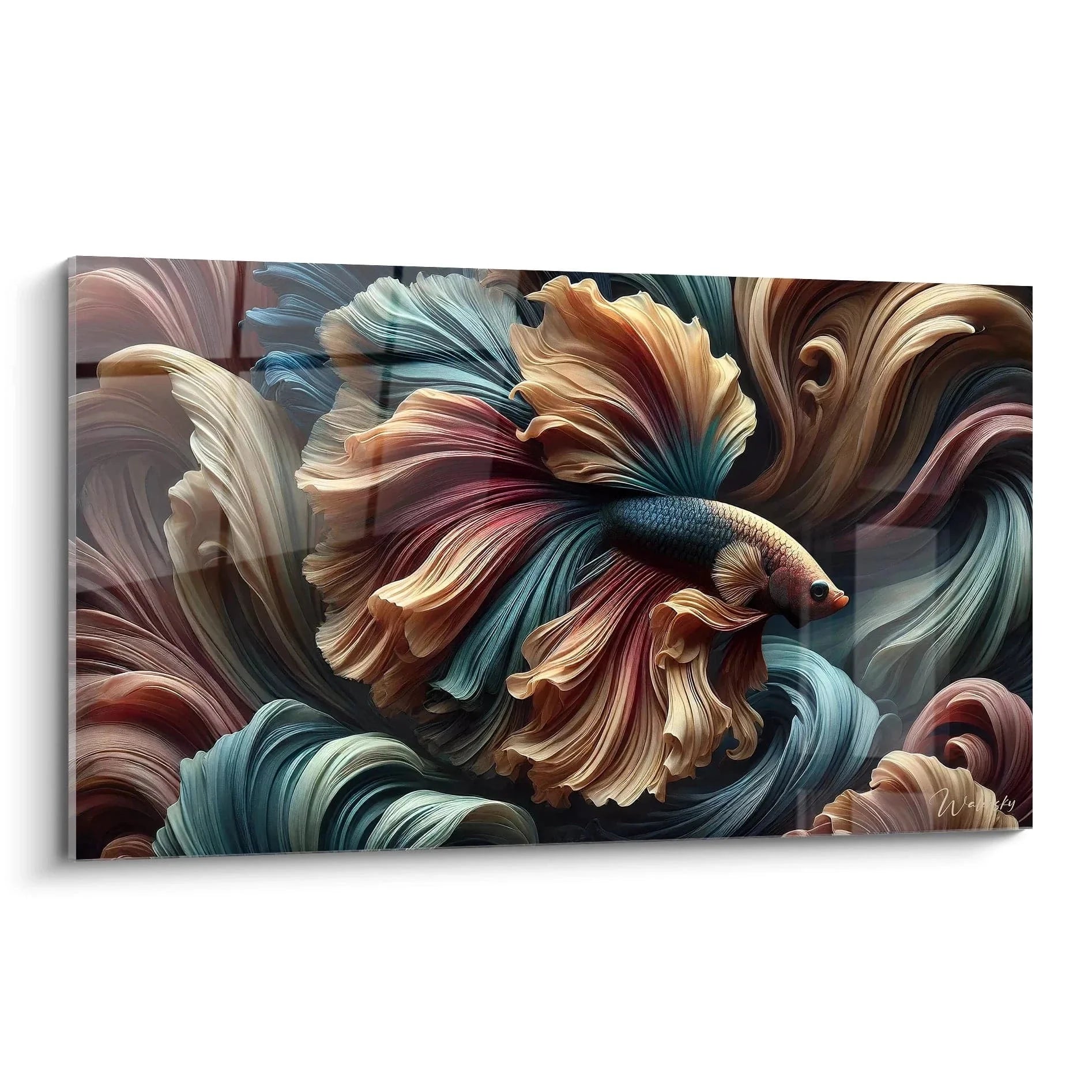 Wandbild XXL Betta Kampffisch mit fließenden Flossen in warmen Türkis Bronze Tönen - Edition Kampffisch