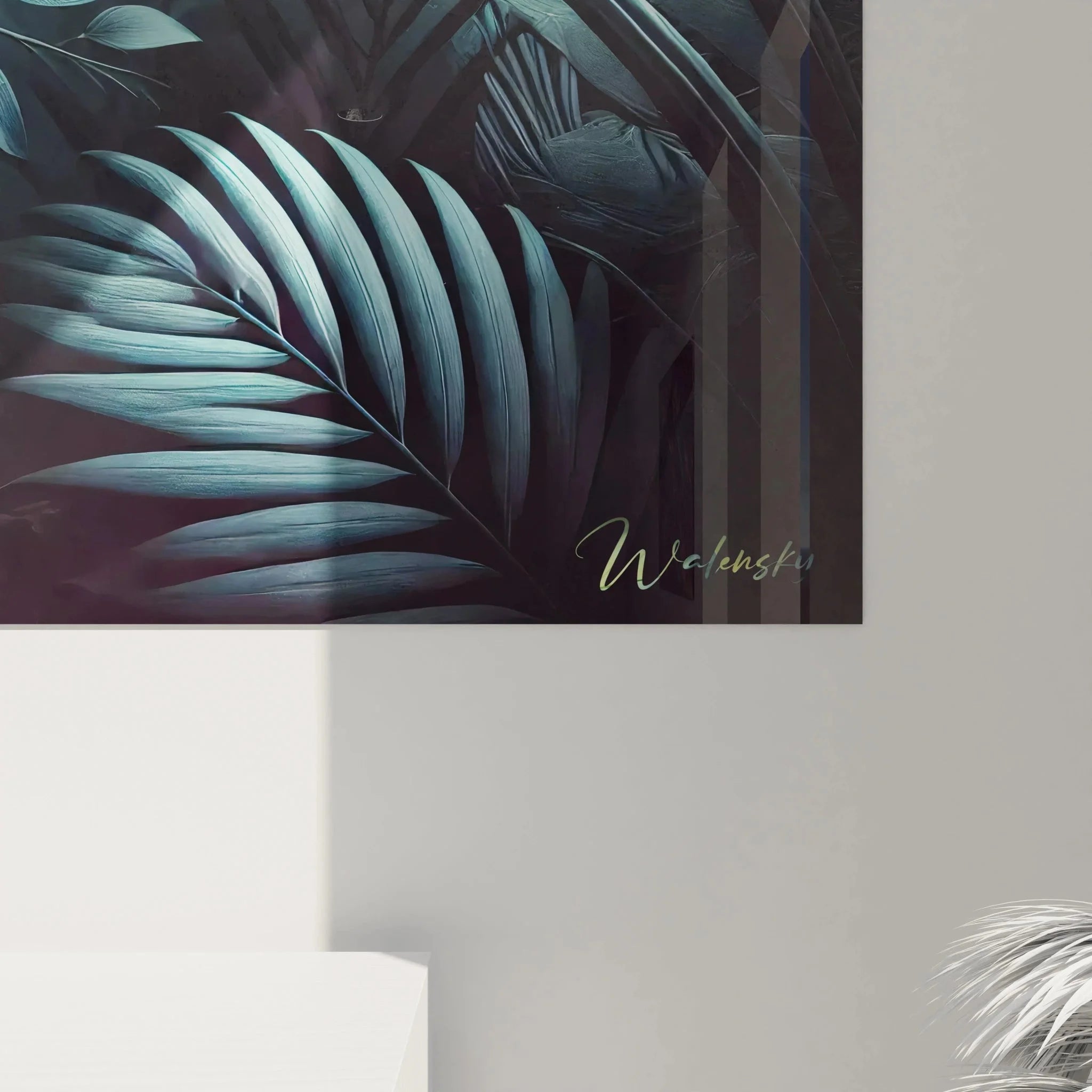 Gesamtansicht Wandbild Blauer Ara mit kompletter tropischer Vegetation und Farbharmonie