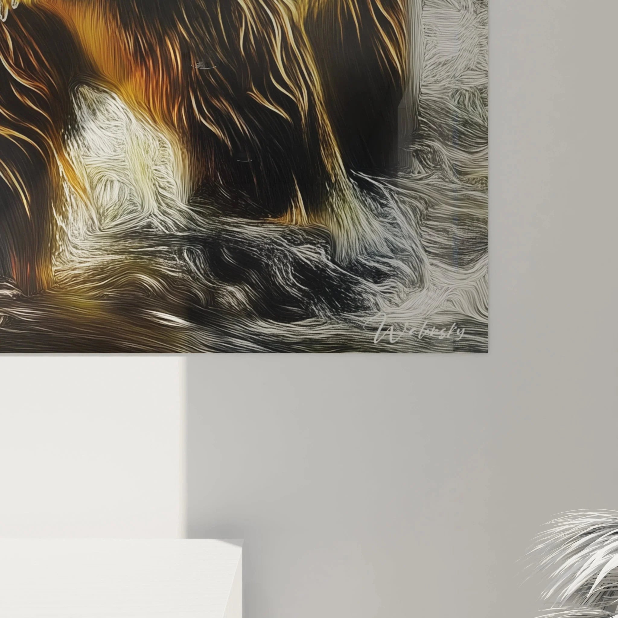 Wandbild Braunbär Komplettansicht zeigt künstlerische Tierwandbilder in warmer Farbgebung für Wohnräume