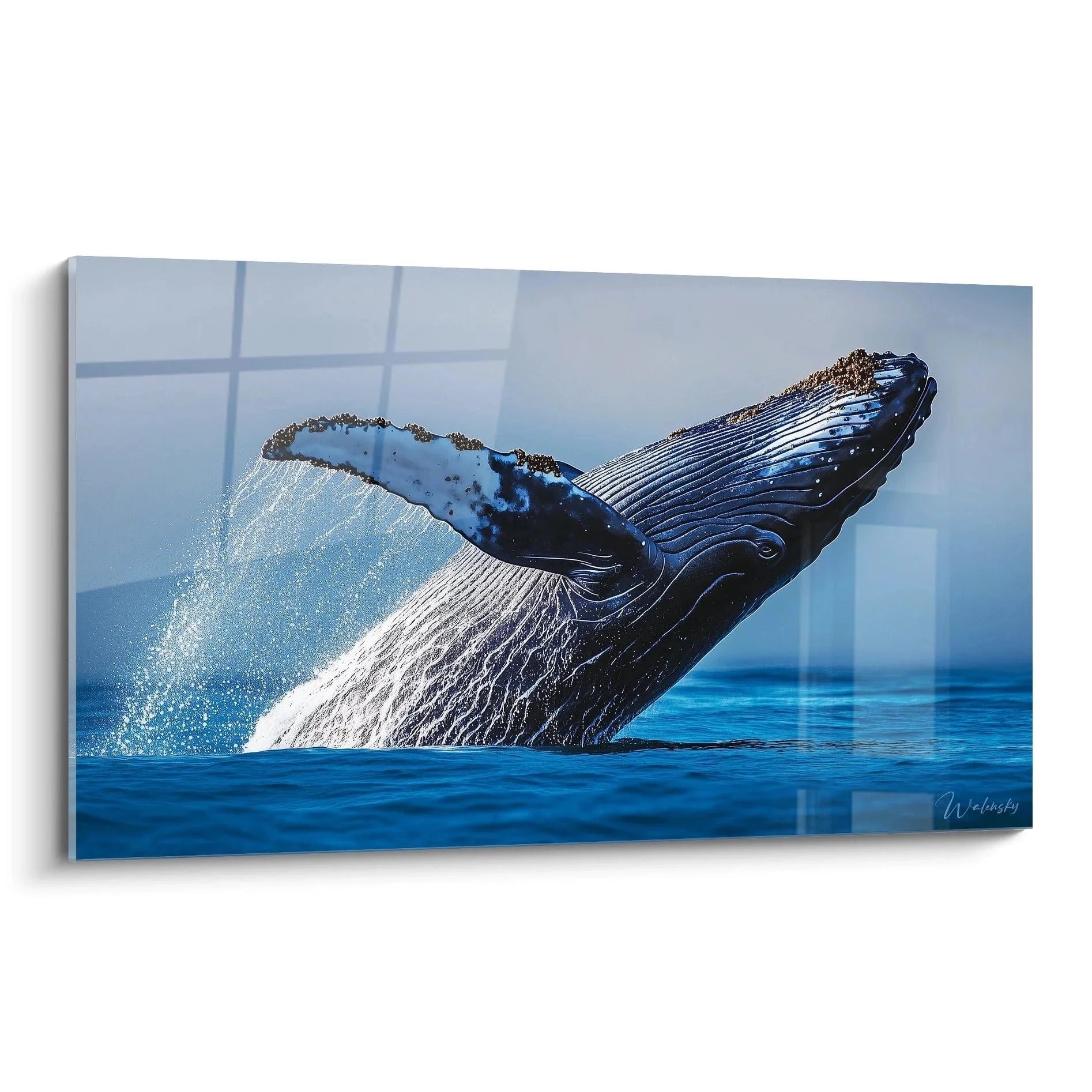 Wandbild XXL springender Buckelwal im blauen Ozean - Maritime Kunstdruck Edition Wal
