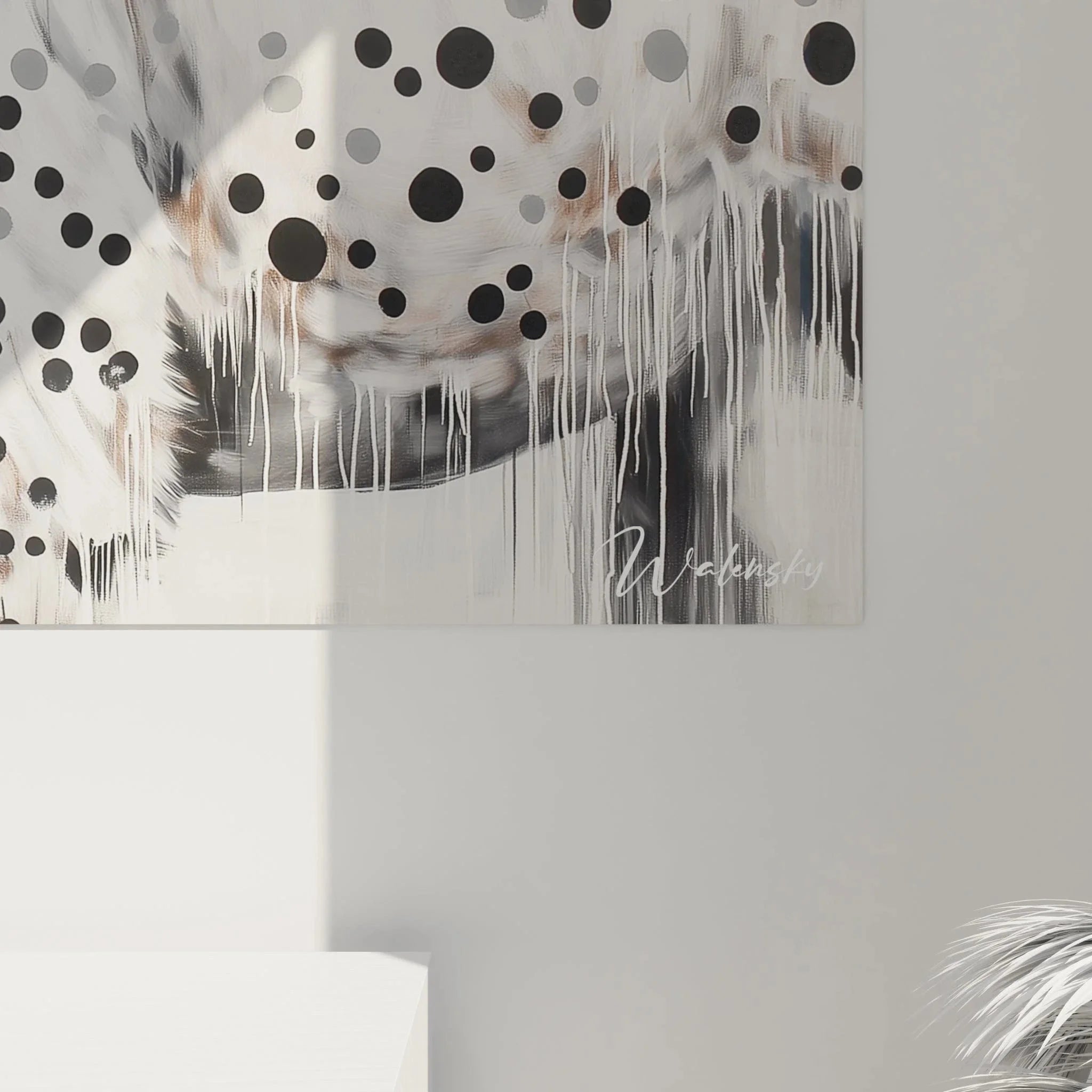 Gesamtansicht Wandbild Büffel abstrakt - moderne schwarz-weiße Wandkunst XXL