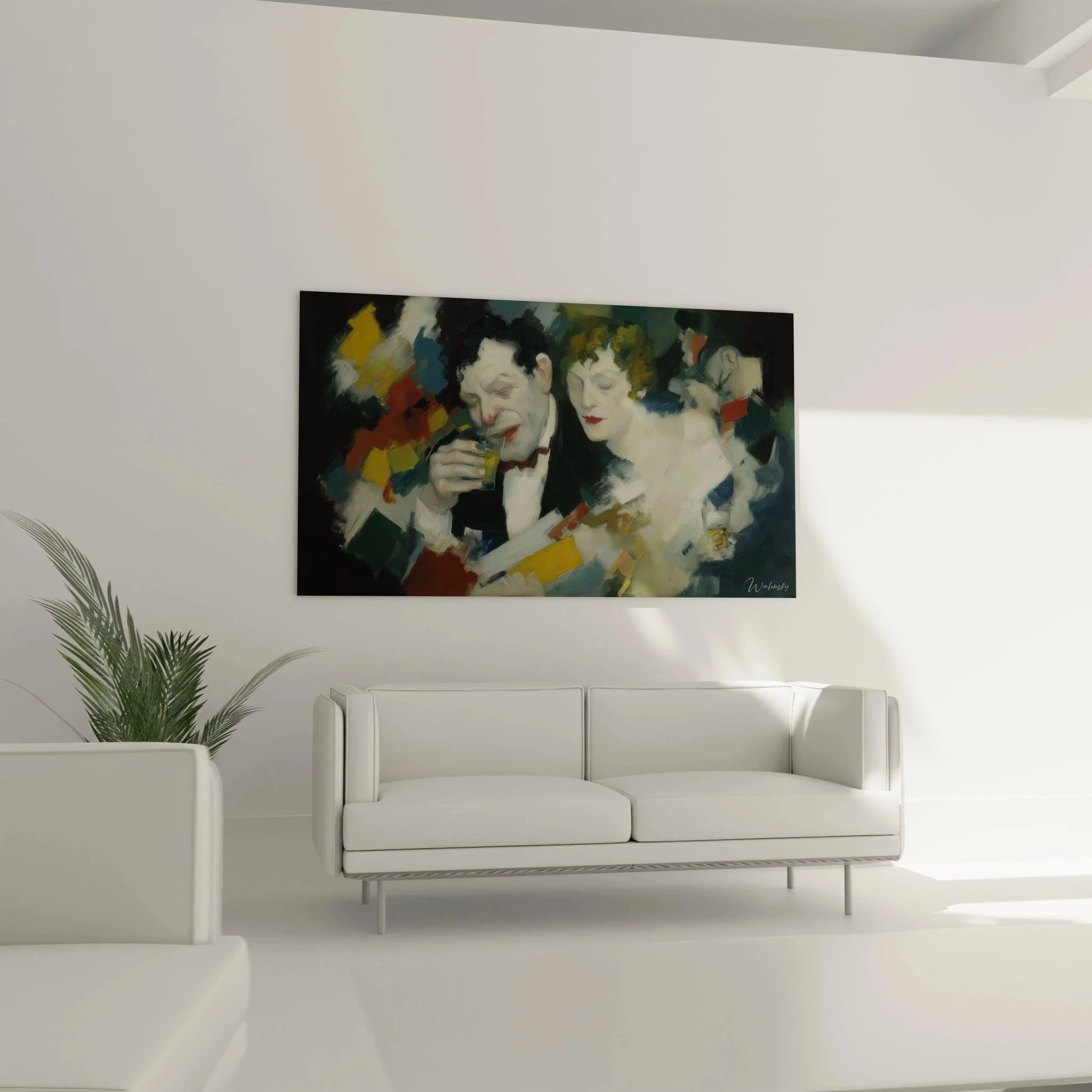 Detailansicht Wandbild Café Szene zeigt expressionistische Pinselführung und charakteristische Dadaismus Ästhetik