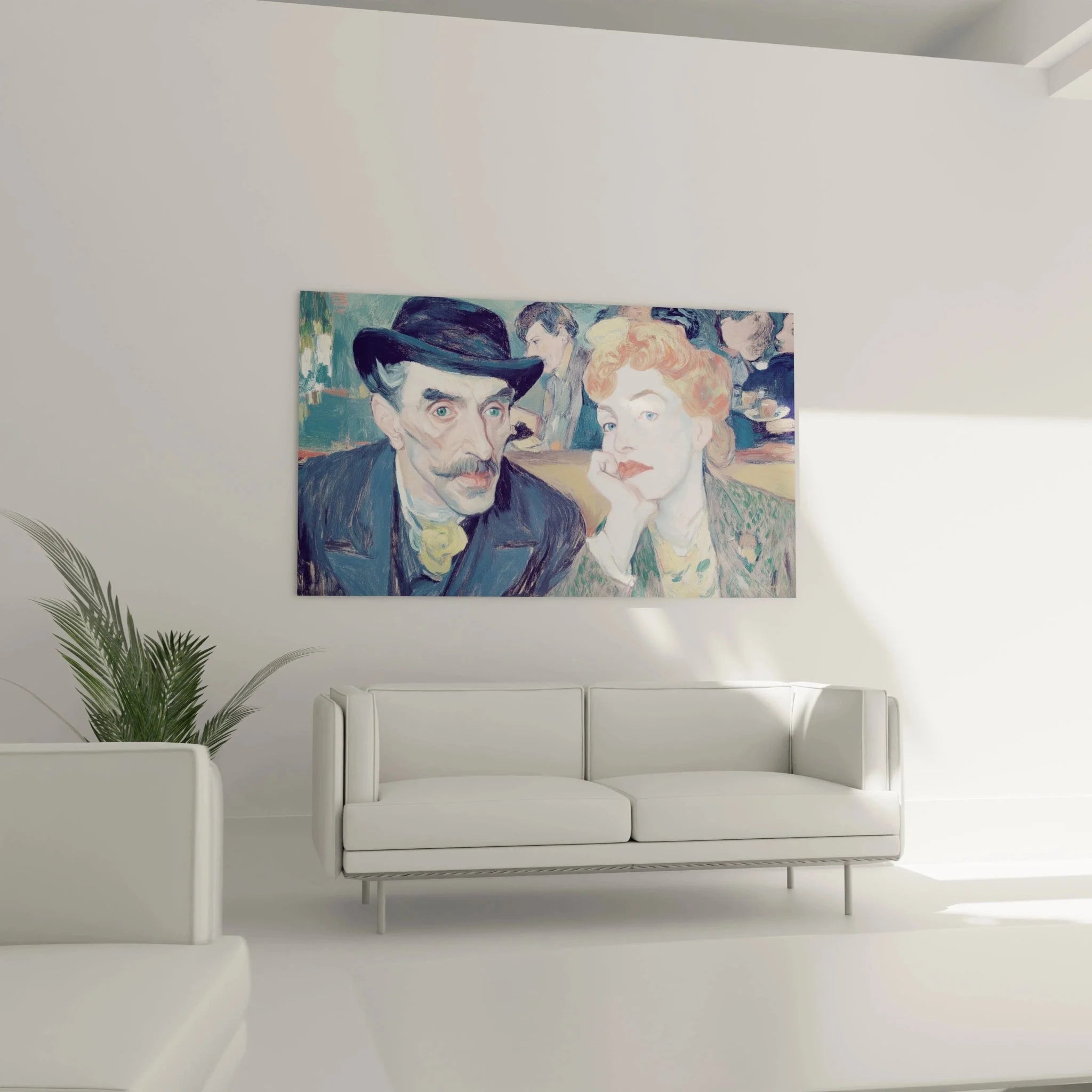 Detailansicht Wandbild Café-Szene Postimpressionismus zeigt expressive Maltechnik und Farbkontraste