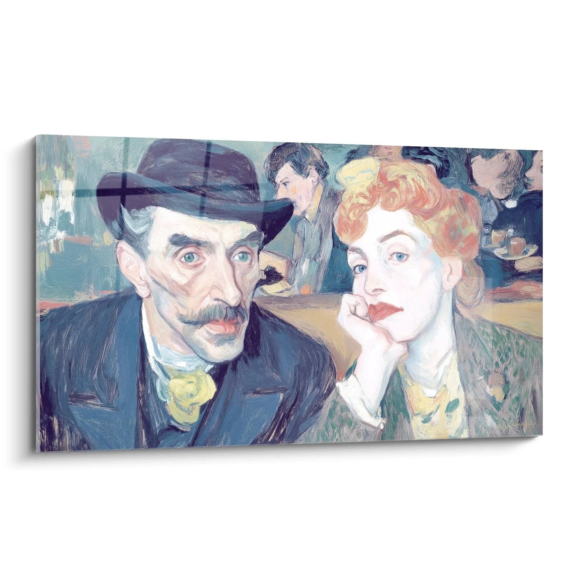 Wandbild Café-Szene Postimpressionismus zeigt elegantes Paar in französischem Café mit expressiven Pinselstrichen